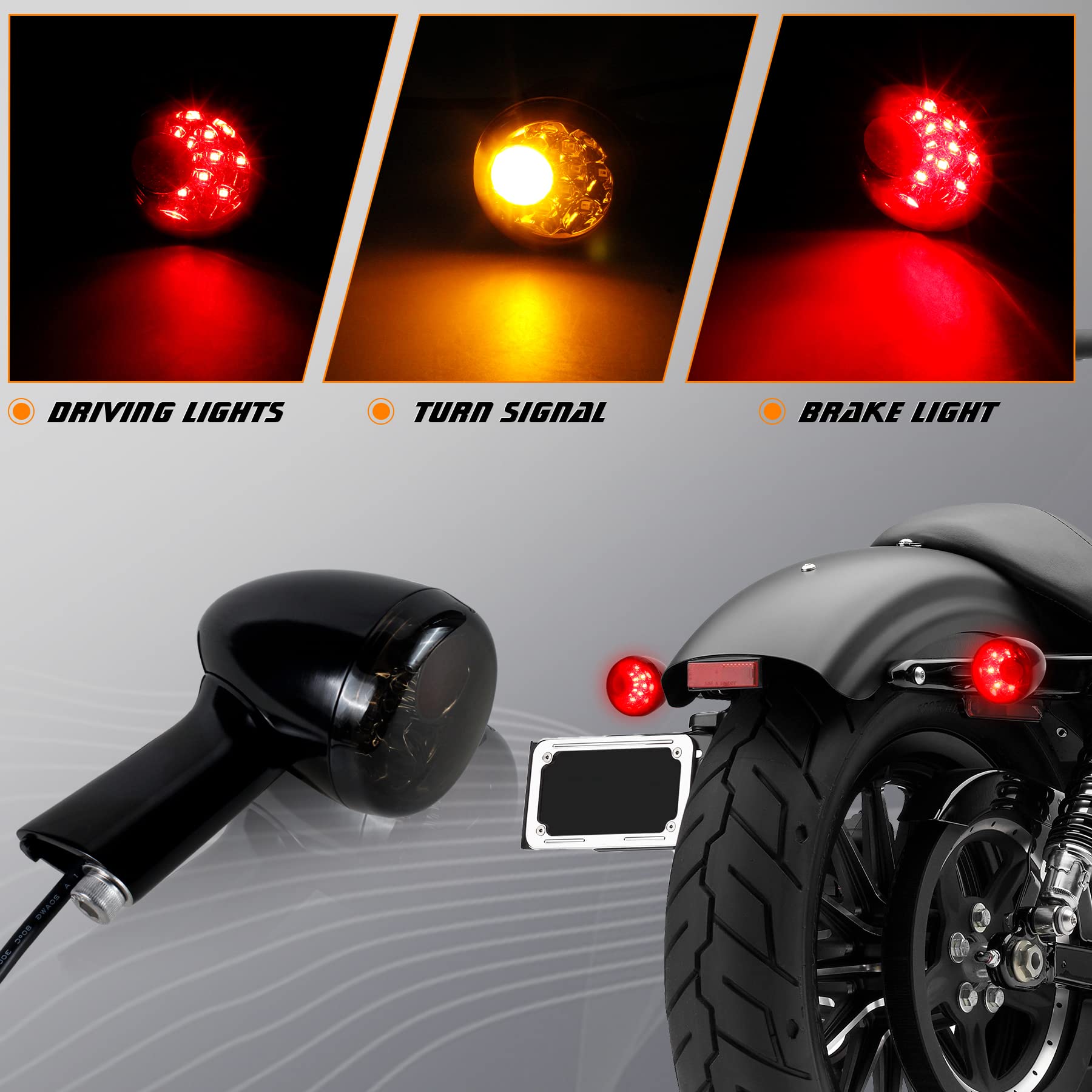 Nthreeauto Smoked Bullet Led Rear Turn Signals Integrated Brake Running Light Compatible With Harley Sportster Xl 883 1200 1992-2019