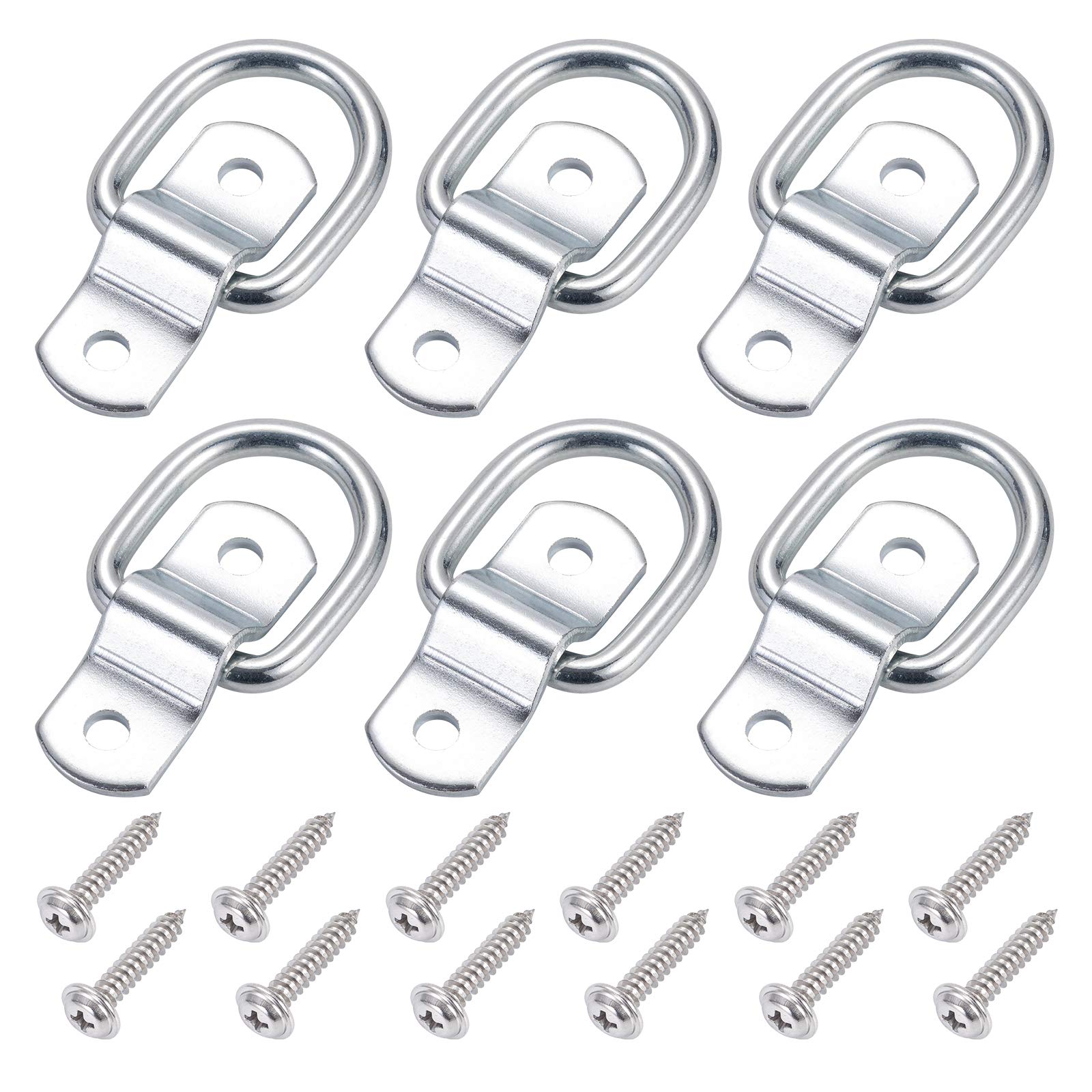 Czc Auto 6 Pack D Ring Tie Down Anchors 1/4'' Heavy Duty Iron Trailer Tie Down Hooks For Truck, Trailer, Camper, Warehouse, Boat