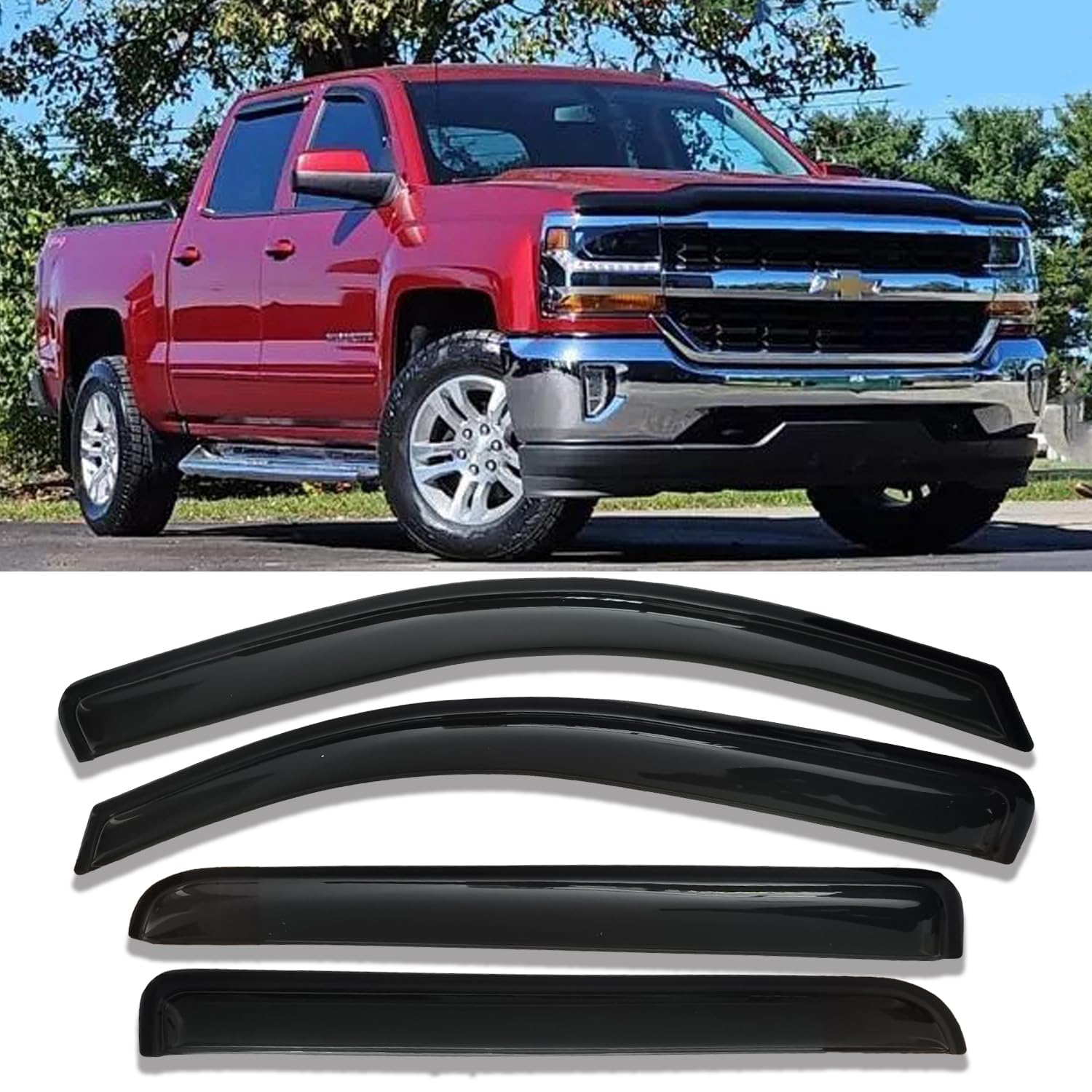 Side Car Window Visors Window Vent Shade Wind Deflectors Sun Rain Guards Compatible With 2014-2018 Chevrolet Silverado 1500 2500