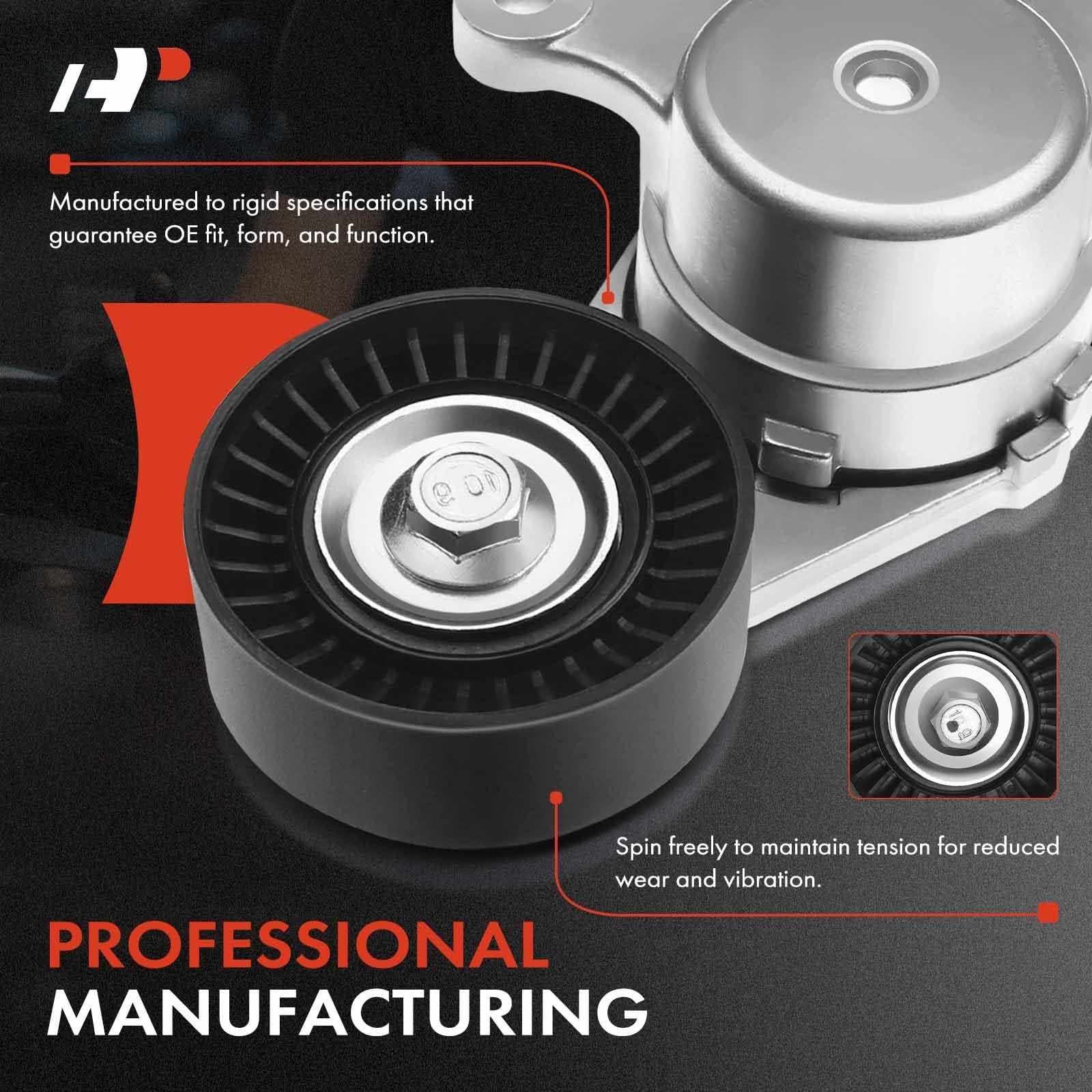 A-Premium Belt Tensioner Assembly with Pulley for Ford, Lincoln, Mazda, Mercury - Replaces BT4E6B209CC, 7T4E6B209EC