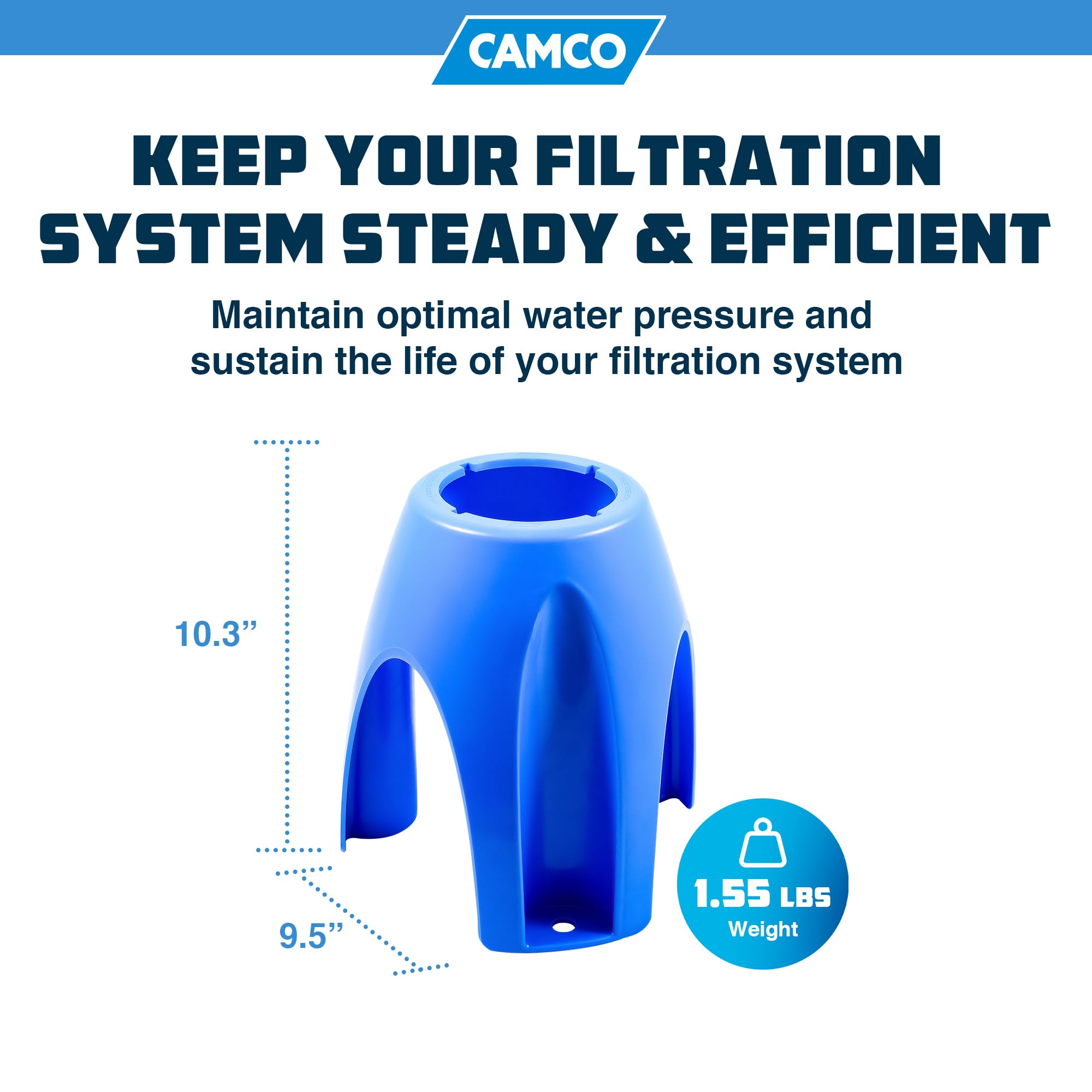Camco Universal Plastic Stand-Supports Upright Position To Reduce Hose Kinking And Maximize Water Flow Rate-Fits 4-Inch Filters