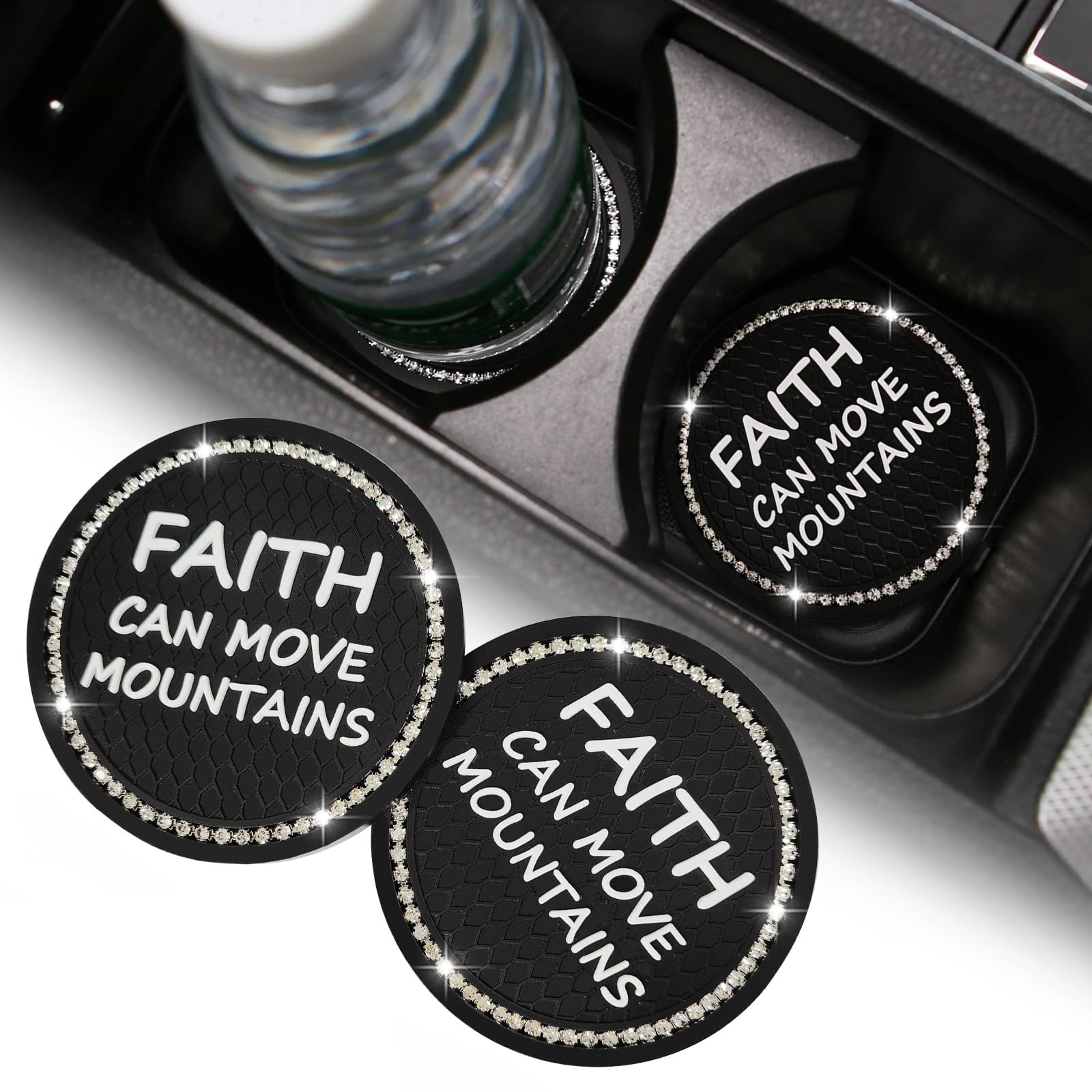 2 Pack Bling Car Cup Holders, 2.75 Inch Bling Crystal Rhinestone Soft Anti-Slip Cup Mats Auto Drink Coasters Car Interior Decora