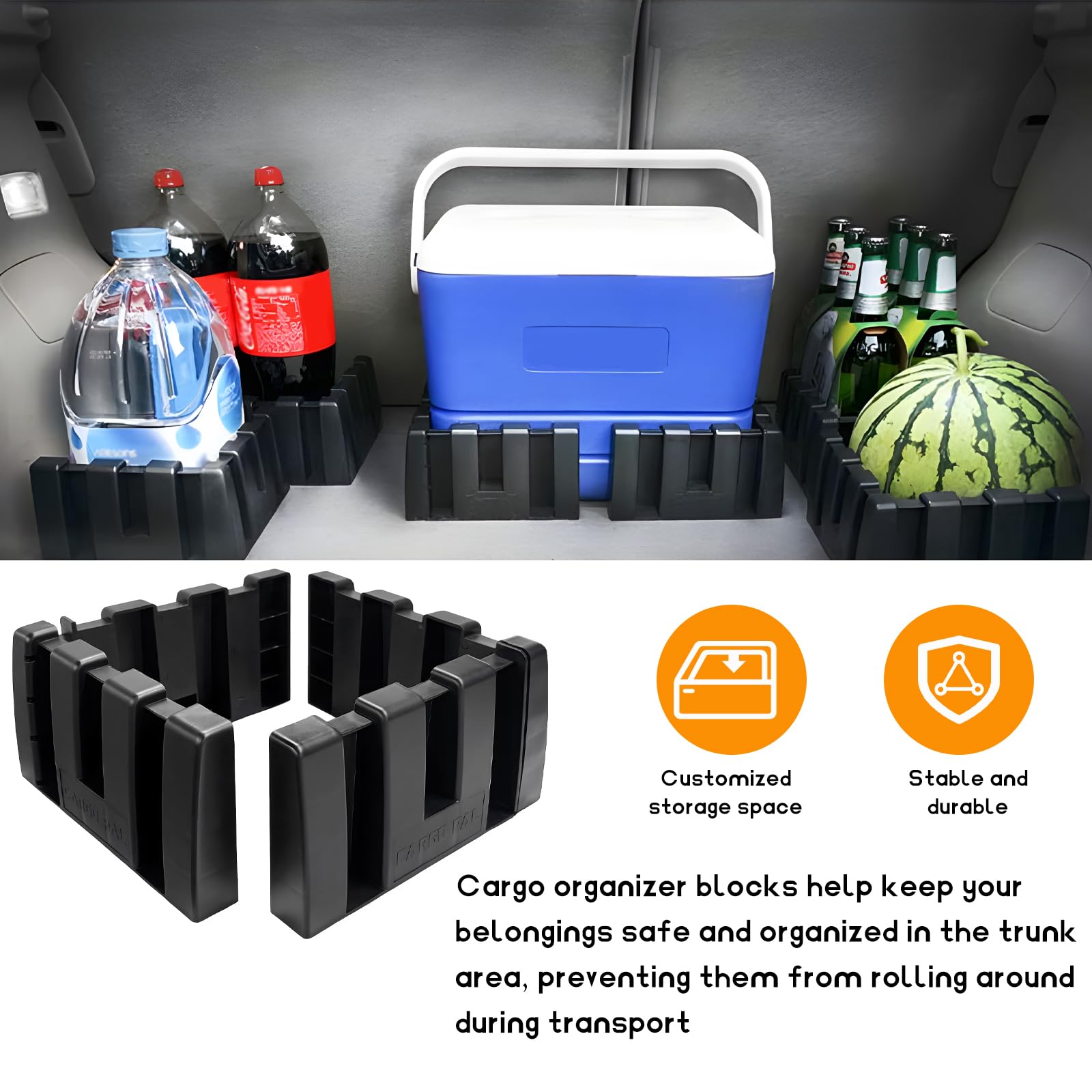 DXNQ 4PCS Multipurpose Cargo Organizer Blocks, Plastic Cargo Storage Organizer Blocks for Wool Carpet Trunk, Grocery Trunk Divid
