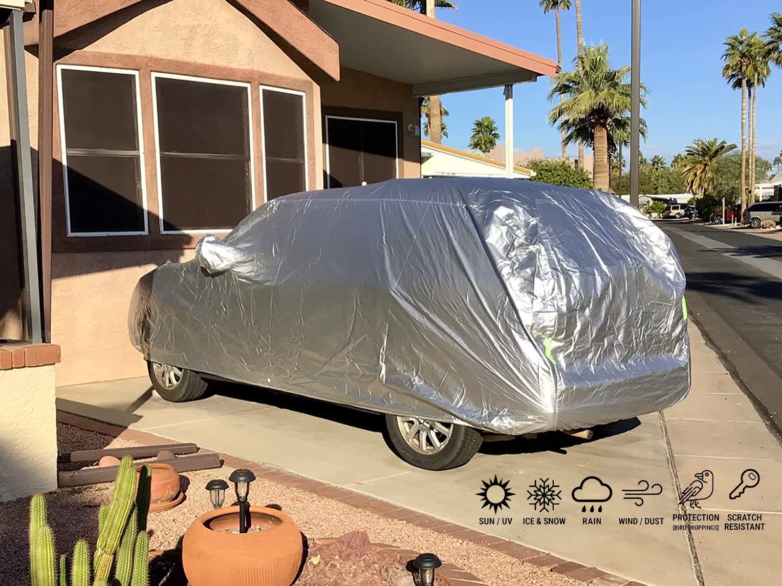 Tecoom Super Heavy Duty Multiple Layers Suv Car Cover All Weather Waterproof Windproof Reflective Snow Sun Rain Uv Protective Outdoor With Buckles And Belt Fit 191-205 Inches Suv