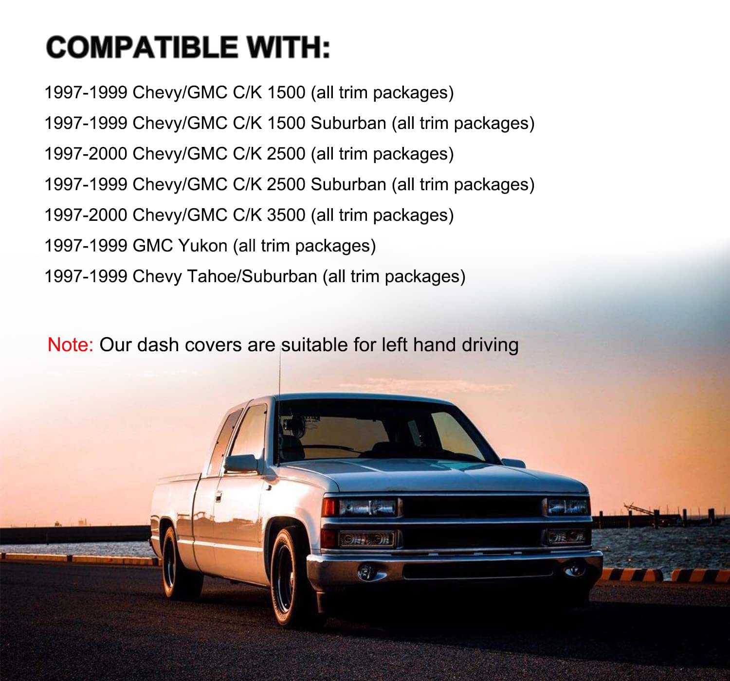 Yiz Dash Cover Mat Fit For 1997-2000 Chevy Chevrolet Silverado/Gmc C1500 C2500 C3500 K1500 K2500 K3500, 1997-99 Gmc Yukon/Chevy