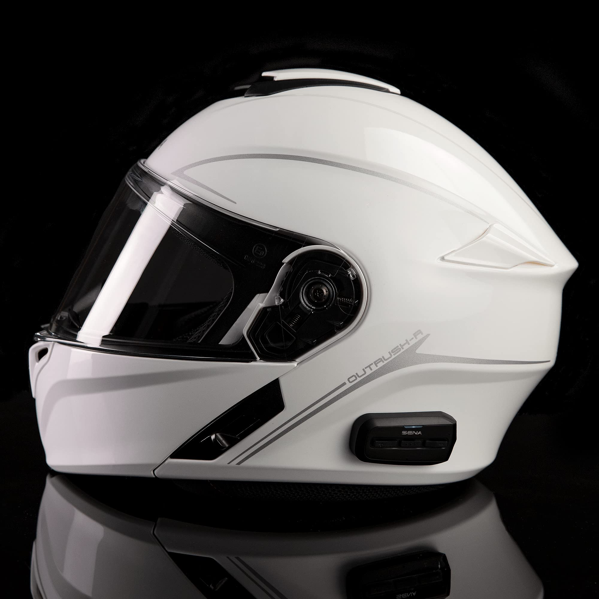 Sena Outrush R Bluetooth Modular Motorcycle Helmet With Intercom System (Gloss White, Large), Discontinued