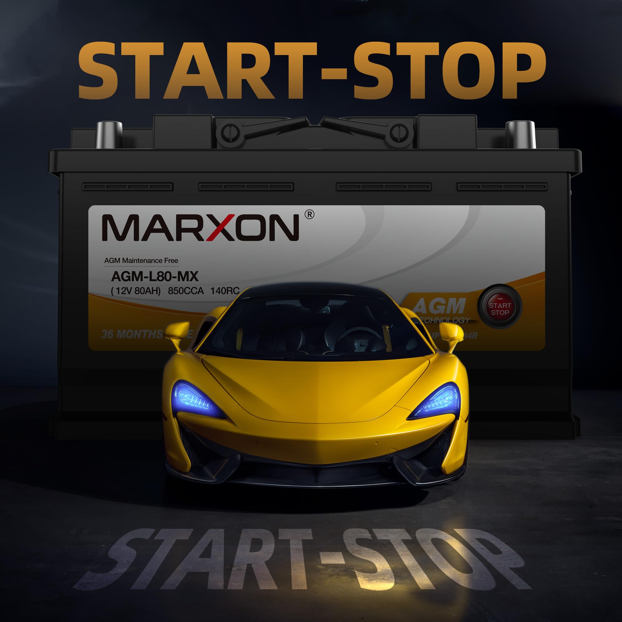 MARXON Group 94R H7 L4 Start and Stop Car Battery 12v 80AH 850CCA AGM BCI94R Maintenance Free Automotive Replacement Batteries 3