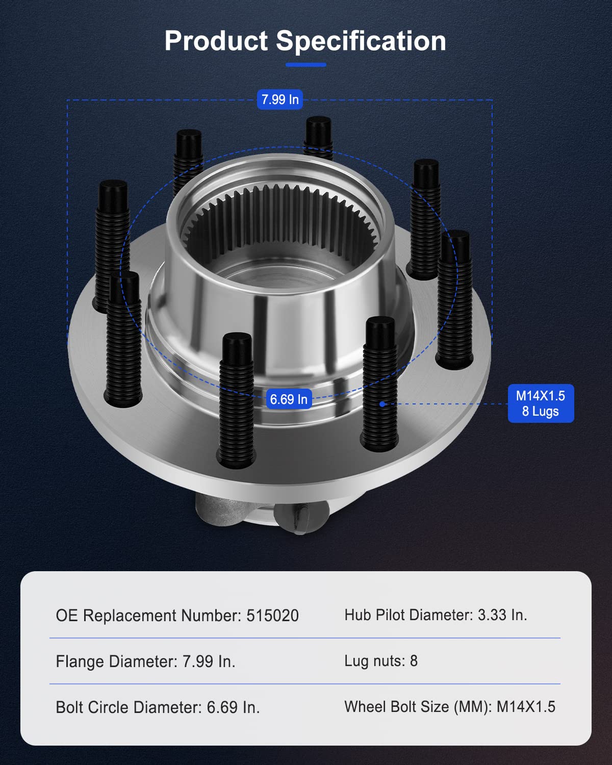 ECCPP Front 515020 Wheel Hub Bearing Assembly for 1994-2004 for Ford F250 Excursion 8 Lugs W/ABS