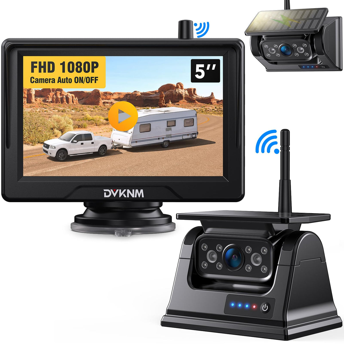 Magnetic Solar Wireless Backup Camera, 1Min Installation 1080P Dvr 5'' Ips Monitor 10500Mah Rechargeable Sleep Mode Night Vision
