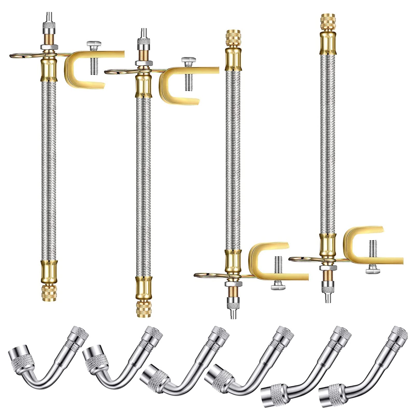 Accretion 4 Pieces Valve Stem Extension Stainless Steel Tire Extender Braided Valve Stem Extender 6 Pieces 45 90 135 Degree Brass Valve Stem Extender Tire For Most Cars Truck (7 Inch)