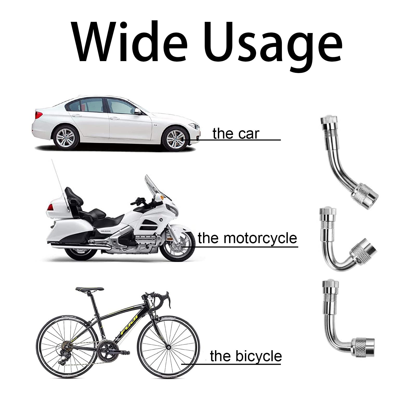 Accretion 4 Pieces Valve Stem Extension Stainless Steel Tire Extender Braided Valve Stem Extender 6 Pieces 45 90 135 Degree Brass Valve Stem Extender Tire For Most Cars Truck (12 Inch)