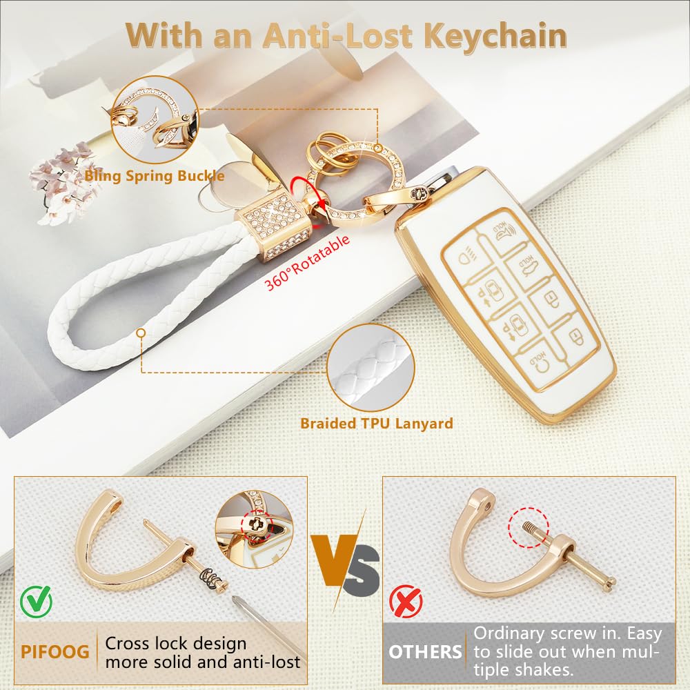 Pifoog Key Fob Cover For Genesis Gv70 Gv80 2023 2022 2021 Accessories 8 Buttons Car Keys Case Shell With Cute Girly Keychain Rin