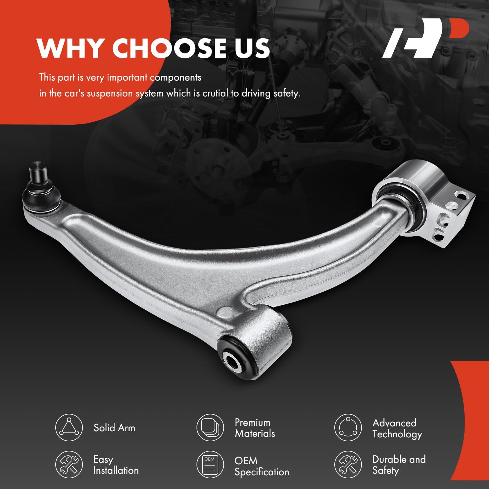 A-Premium Front Right Lower Control Arm Assembly, with Ball Joint & Bushing, Compatible with Chevy Malibu 2004-2012, Pontiac G6