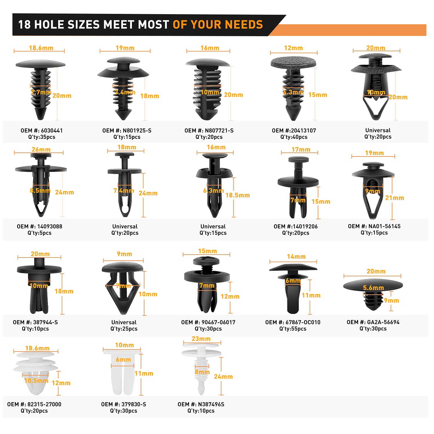 GOOACC 415 Pcs Car Retainer Clips & Fastener Remover - 18 Most Popular Sizes Auto Push Pin Rivets Set -Door Trim Panel Clips for