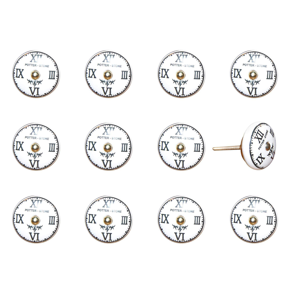 HomeRoots White/Black/Gold Ceramic/Metal 1.5' X 1.5' X 1.5' Multi-Color 12 Pack Knob-It K000017