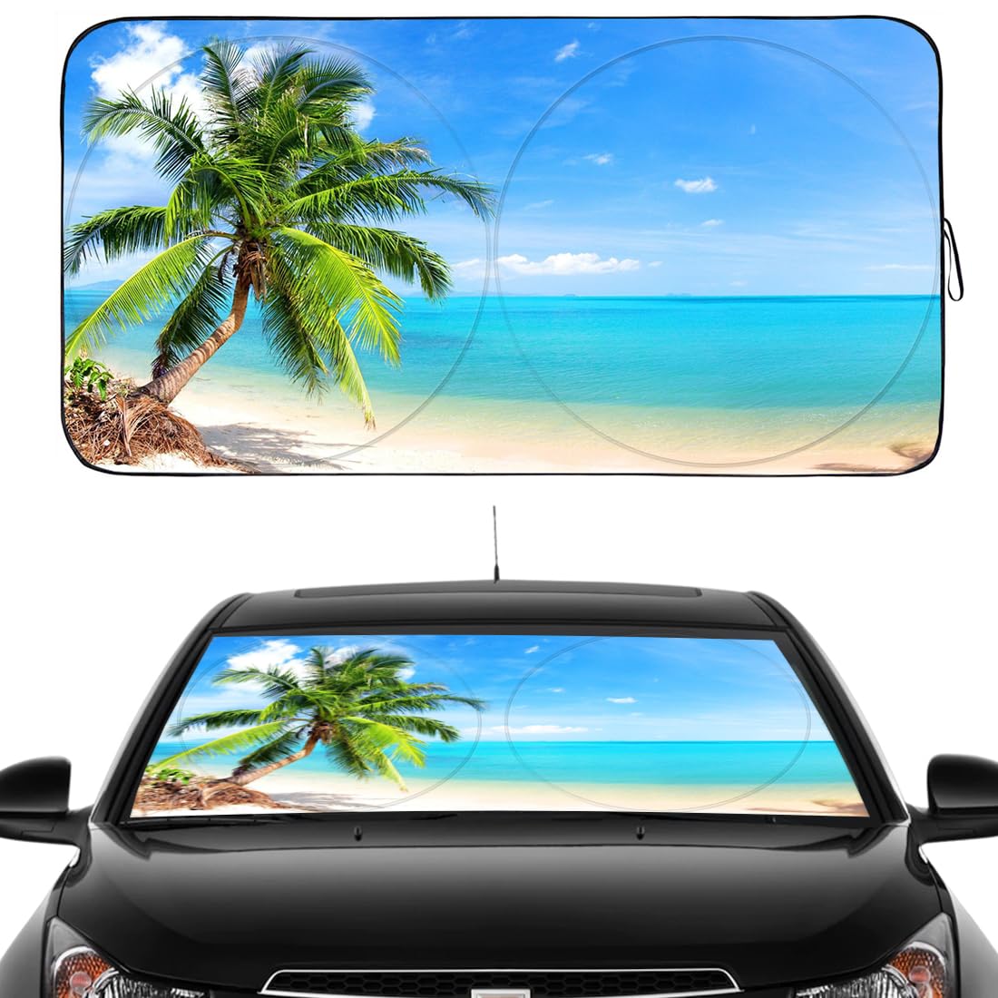 Gven Windshield Sun Shade Car Sun Shade Windshield Palm Tree Windshield Shade Uv Protection Heat Reflective Sunshade Fits Small