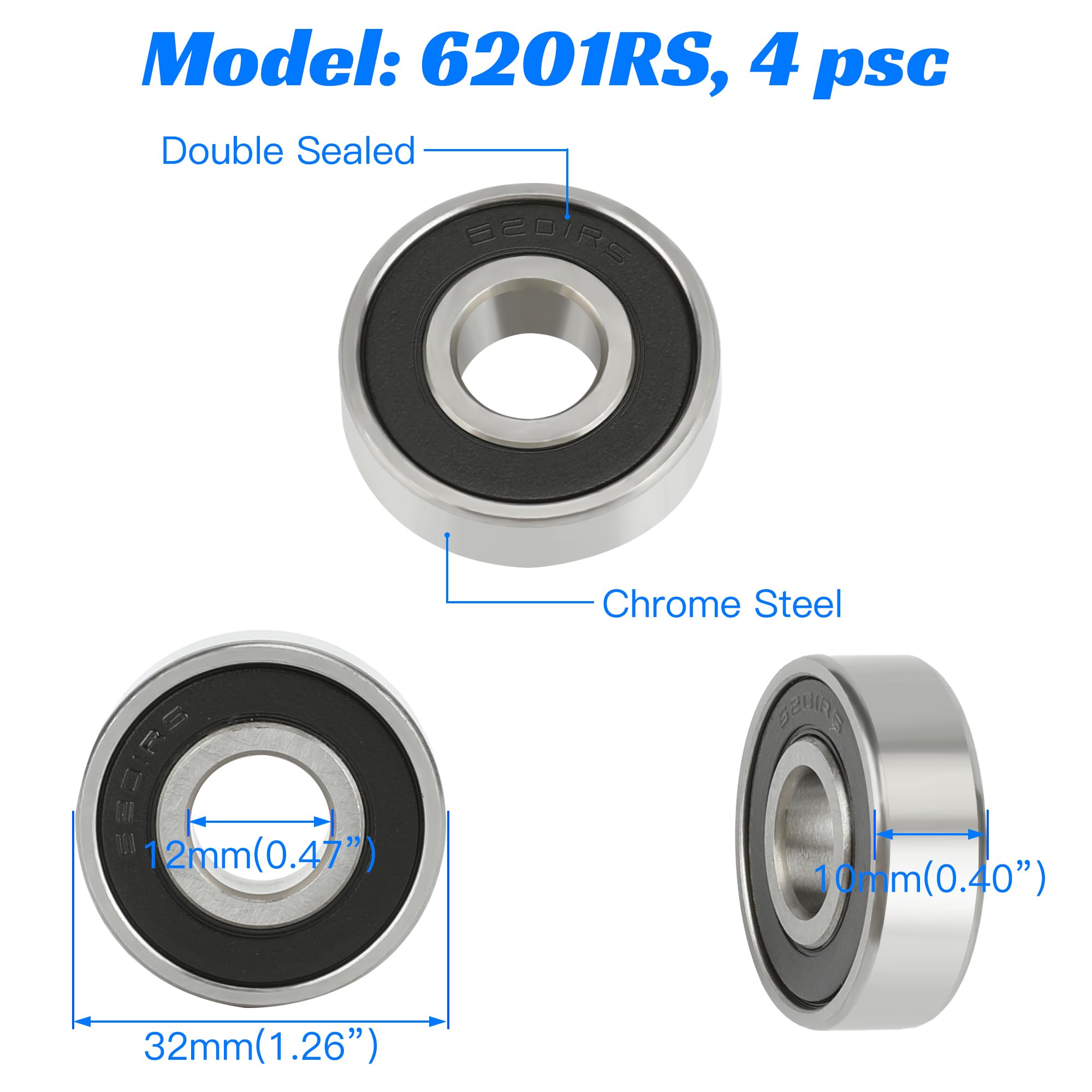 Yoxufa Front And Rear Wheel Bearing Kit For Coleman Ct100U Cc100X Kt196 Baja Doodlebug Db30 Motovox Mbx10 Mbx11 Mmb80 105Cc Realtree Rt200 Rb100 Rb200 79Cc 98Cc 100Cc Engine Mini Bike Parts 6201Rs