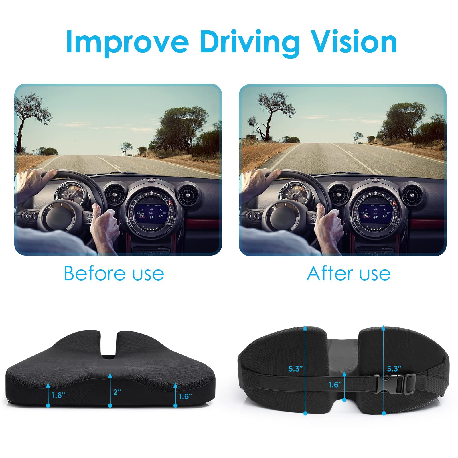 2023 Upgrades Car Coccyx Seat Cushion Pad For Sciatica Tailbone Pain Relief, Heightening Wedge Booster Seat Cushion For Short People Driving, Truck Driver, For Truck Accessories Office Chair