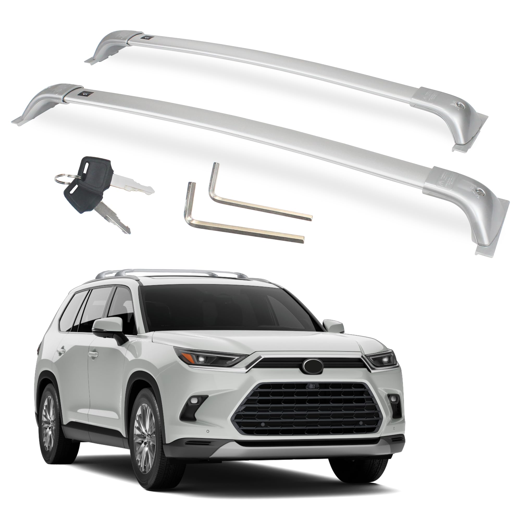 Autekcomma Heavy Duty Silver Upgraded Roof Rack Crossbar Compatible For Toyota Grand Highlander 2024Up All Grades.Max 260Lb Load