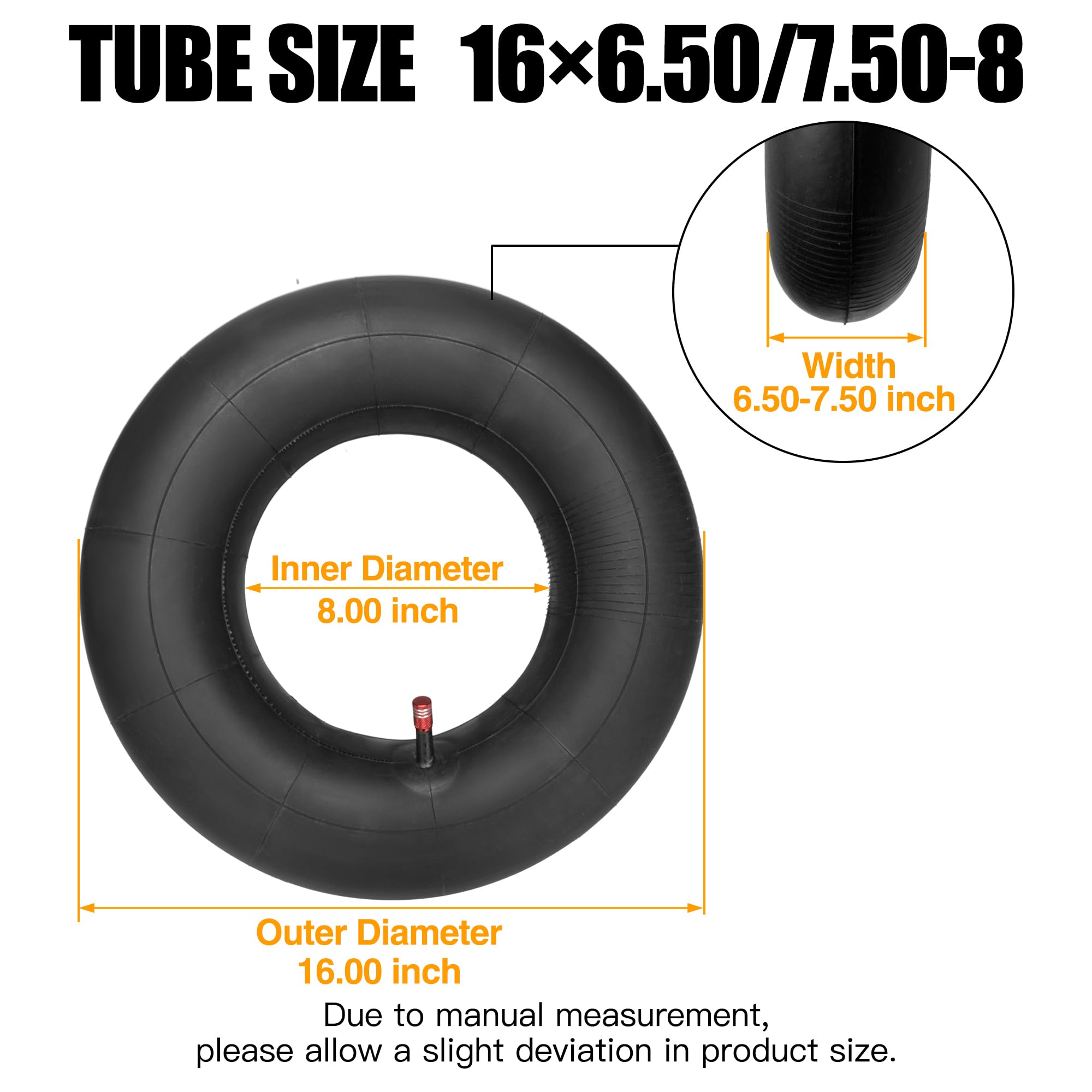 FVRITO 16x6.50-8 16x650-8 16x7.50-8 16x750-8 Inner Tube With Straight Valve Stem Gap for Golf Cart,Tractor,Lawn Mower, Snow thro