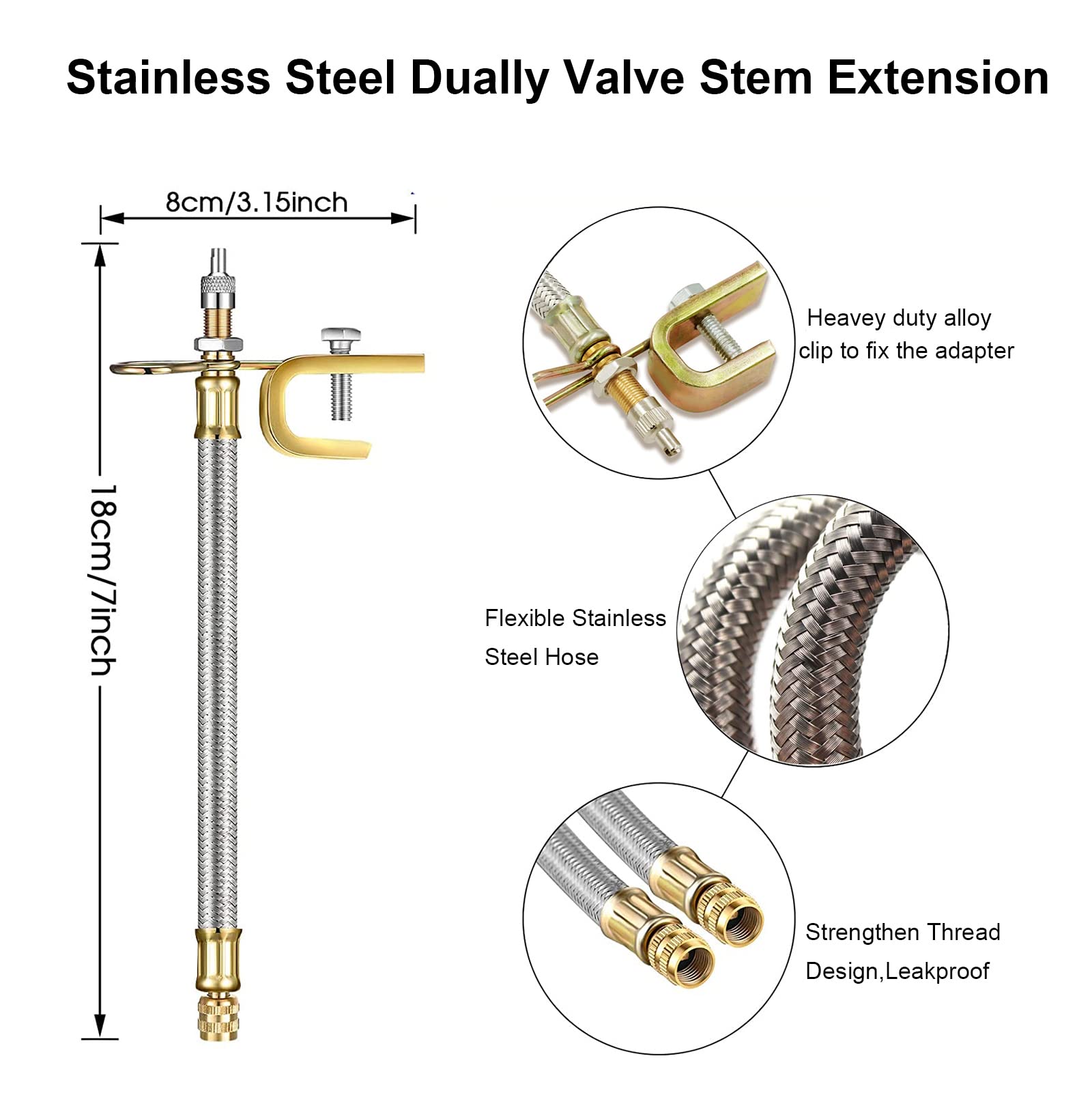 Accretion 2 Pieces Valve Stem Extension Stainless Steel Tire Extender Braided Valve Stem Extender 6 Pieces 45 90 135 Degree Brass Valve Stem Extender Tire For Most Cars Truck (7 Inch)