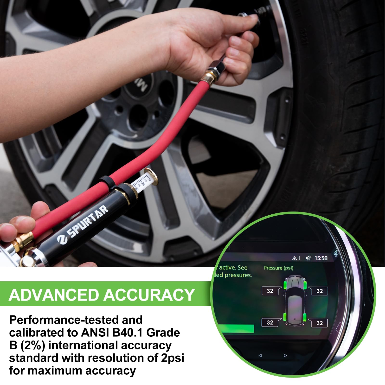 Spurtar 10-120 Psi Heavy Duty Tire Inflator Gauge Air Chuck With Pressure Gauge With 4 Way Tool And Valve Cores Tire Pressure Ga