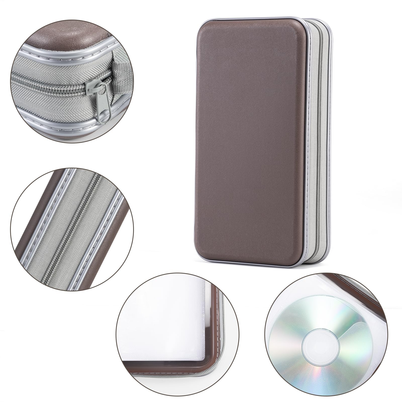 Liovode Dvd Case, 96 Capacity Cd Case Portable Cd Case Holder Storage Hard Plastic Dvd Cd Wallet Holder Organizer For Car (Coffe