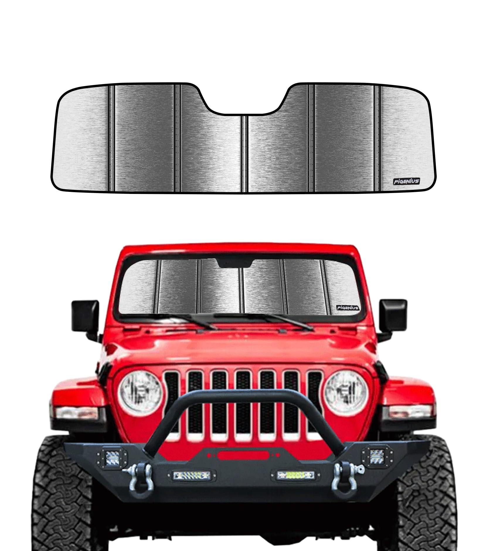 Pigenius Windshield Sunshade For Jeep Wrangler Jl 2018-2025, Gladiator 2020-2025 Front Window Shade- Metallic