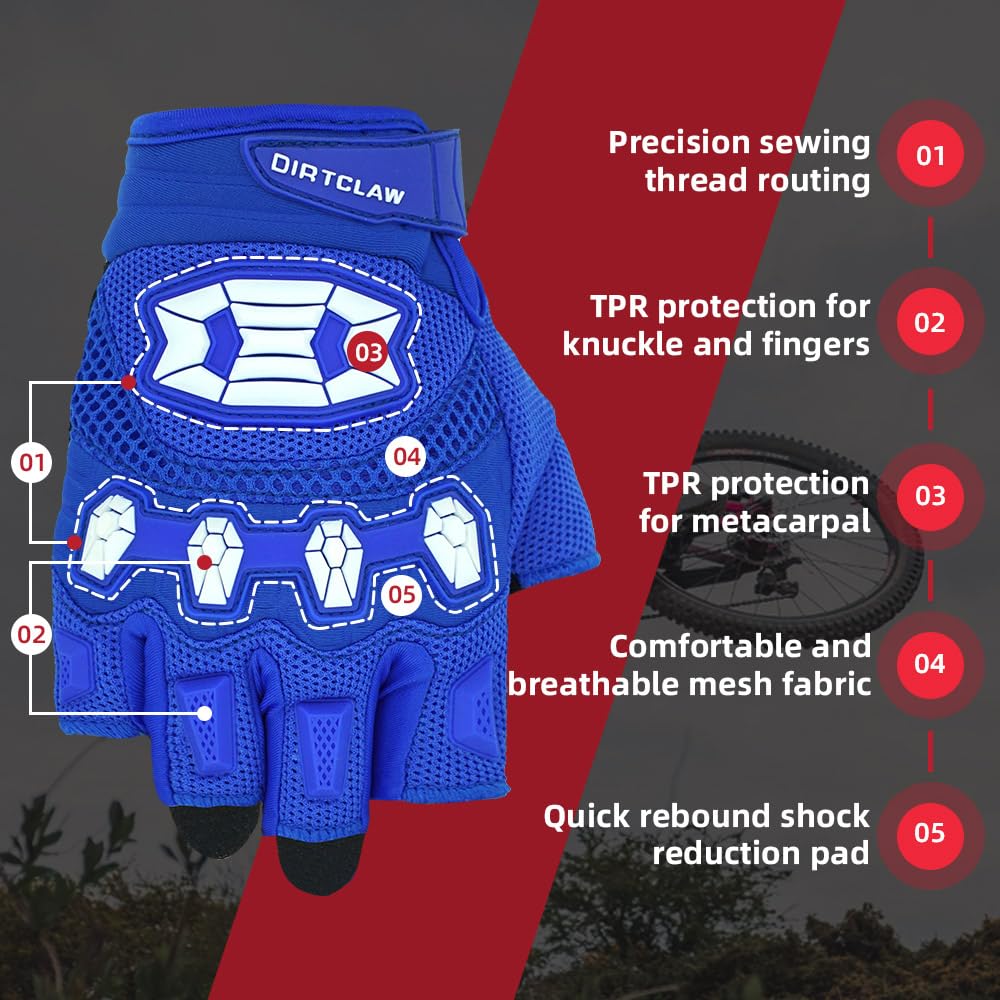 Seibertron Adult Dirtclaw Gloves - Motorcycle Motocross Sports Gloves For Ultimate Grip And Protection Blue S