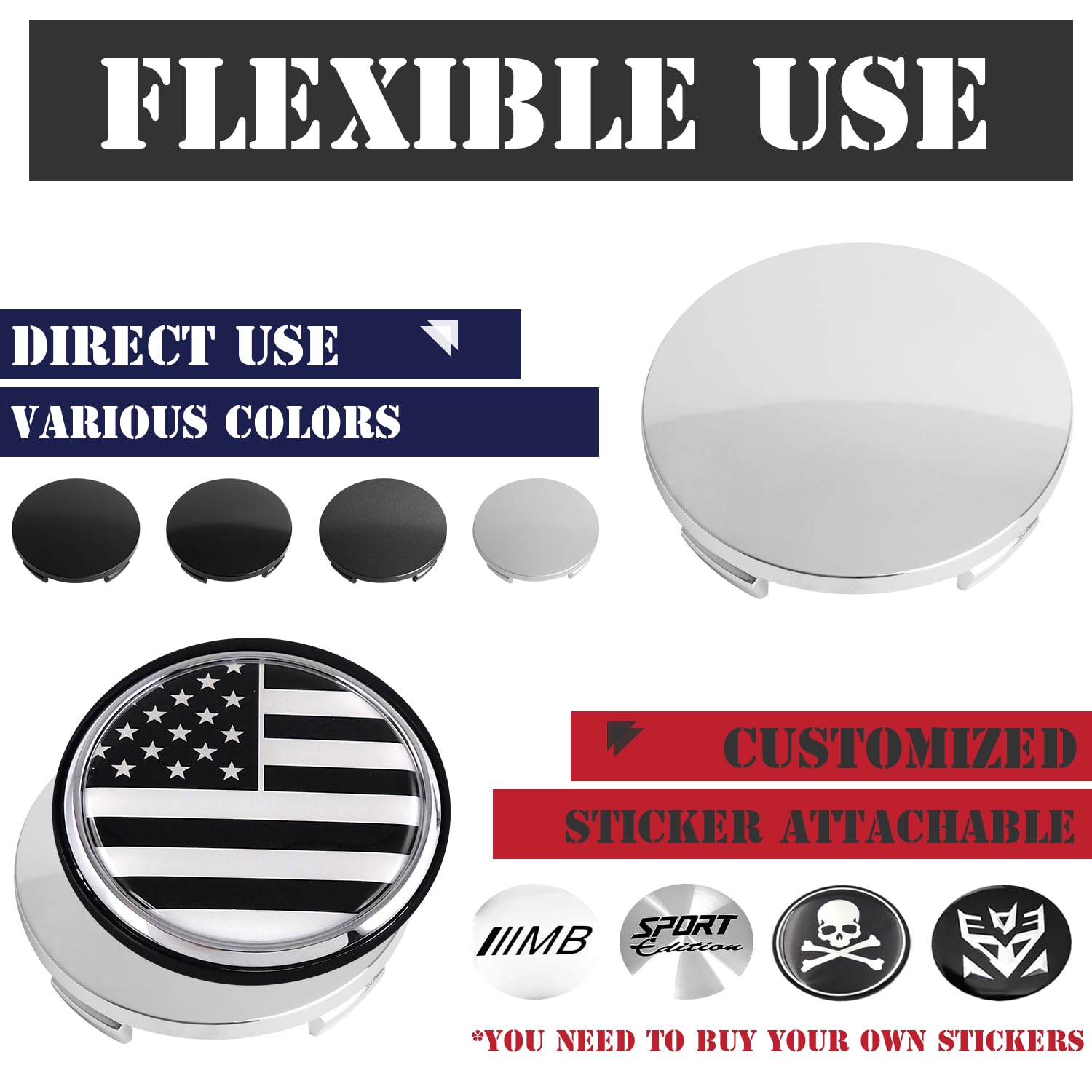 Kitspro 2.4Inch 60Mm Wheel Center Caps , Pack Of 4 (Matte Black, Outer 60Mm , Inner 56Mm)