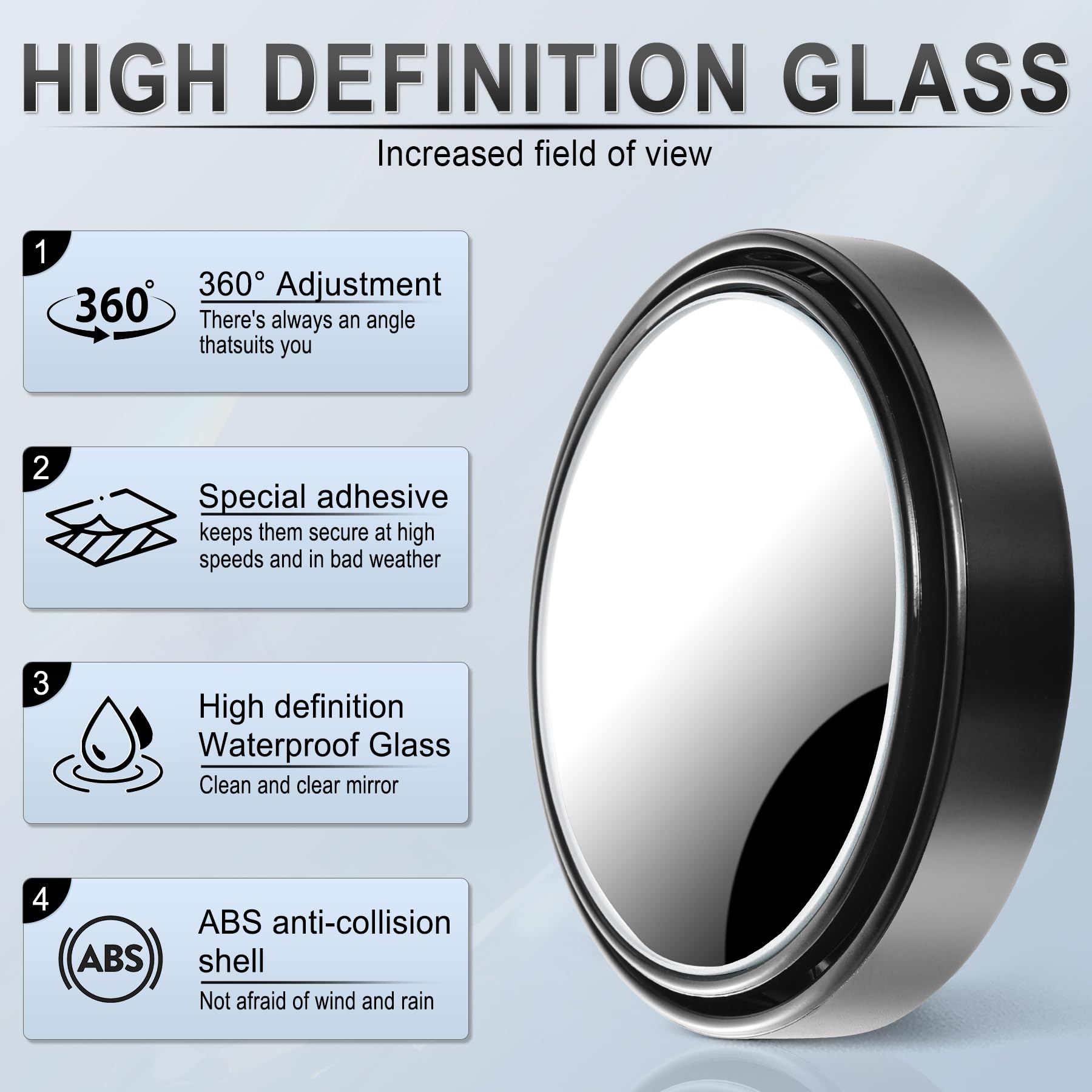 Livtee 2Pcs Round Blind Spot Mirror, Hd Glass And Abs Housing Convex Wide Angle Rearview Mirror With Adjustable Stick For Univer