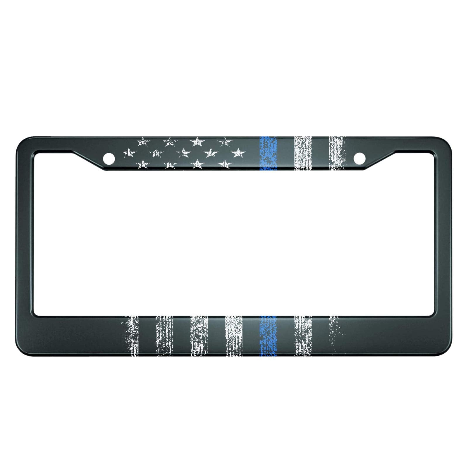 Hosnye Usa Police Flag License Plate Frame Blue Line Grunge Design Metal License Plate Cover Front Plates Frames Car Tag Frame For Women Men Us Vehicles Standard