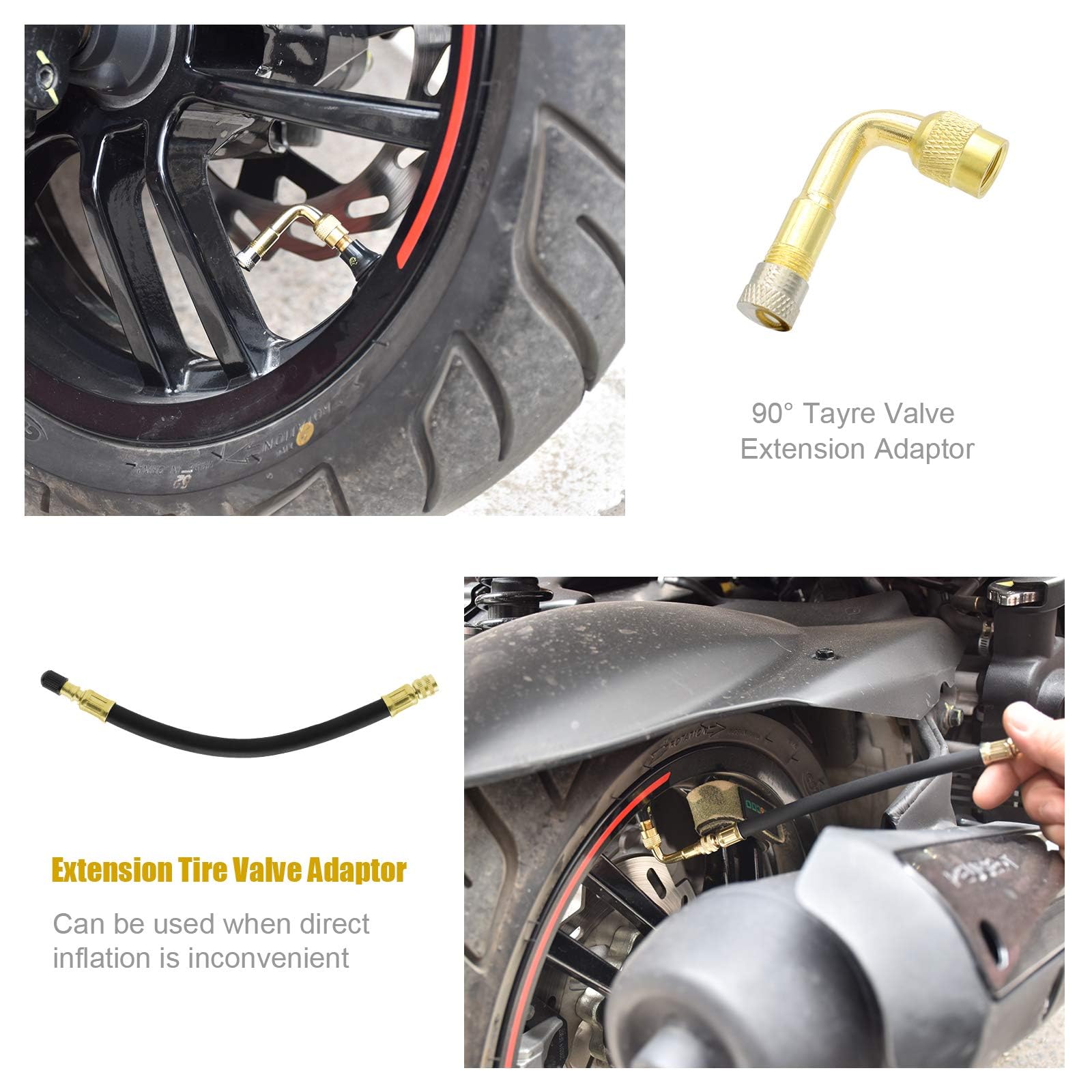 Tire Valve Extension, 8.25 Inch Flexible Valve Stem Extenders with Brass Schrader Tire Valve Extension Adaptor Compatible for Ca