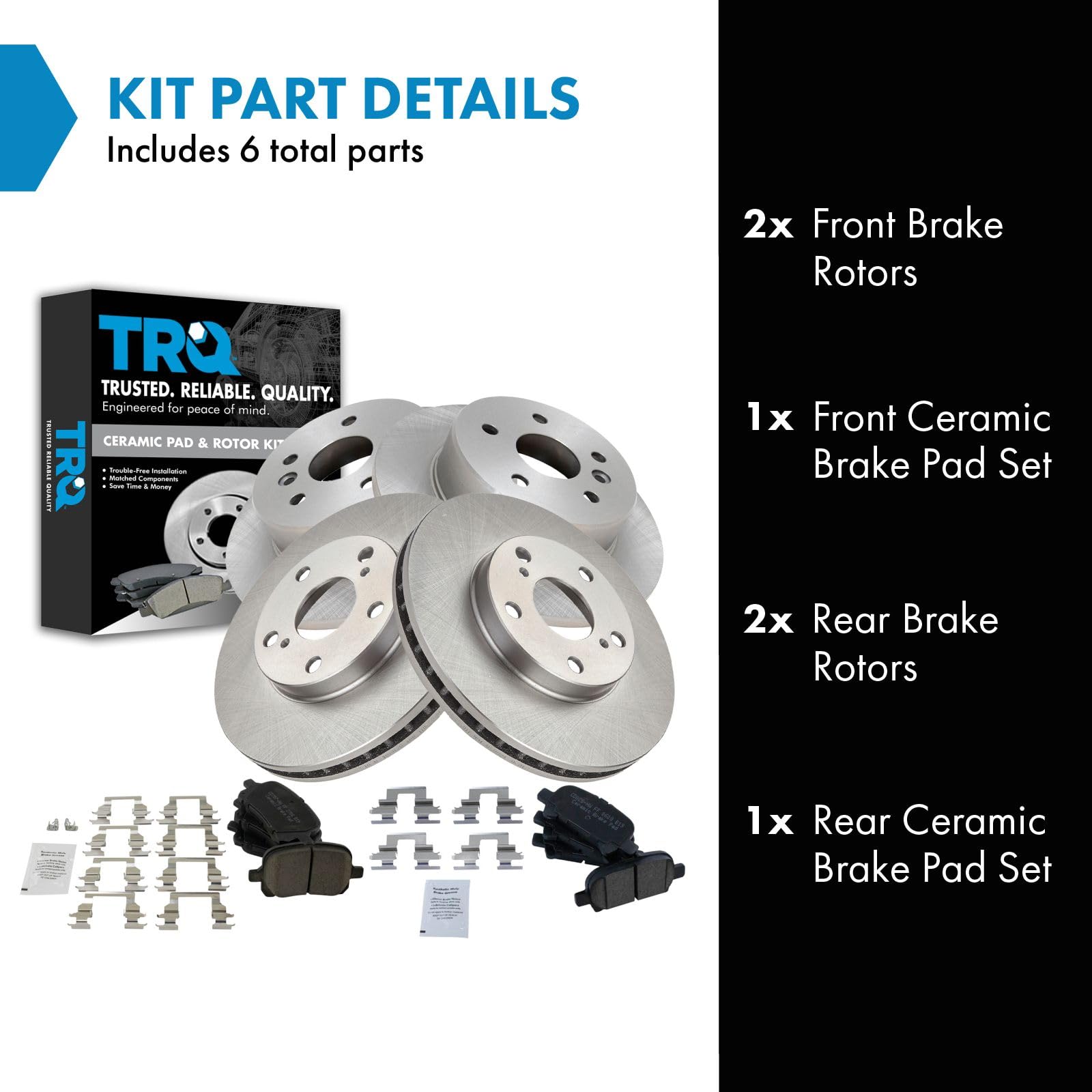 Trq Front And Rear Brake Pad & Rotor Kit Brake Pads Brake Rotor Ceramic Compatible With 2000-2004 Toyota Avalon