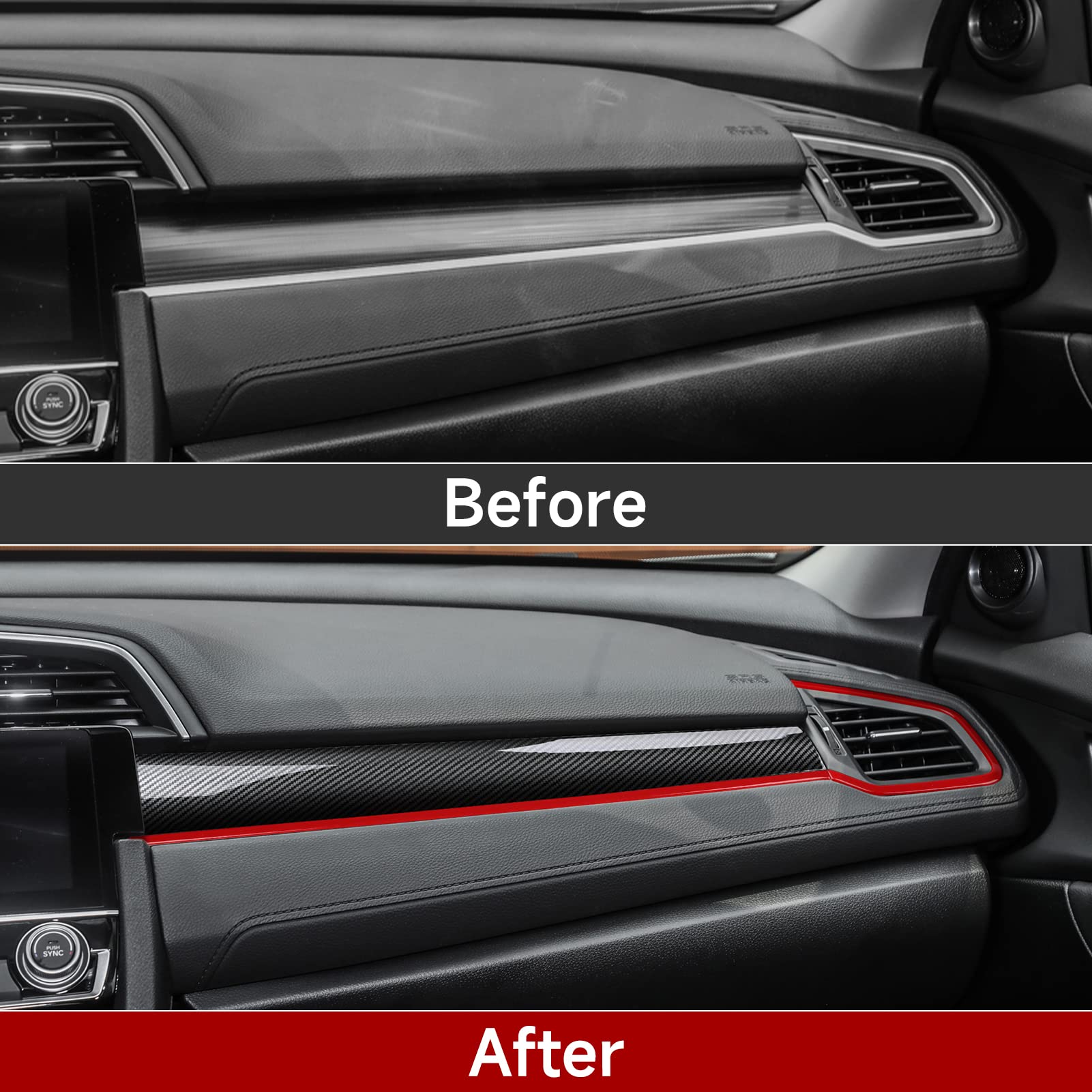 Brmyl Car Dashboard Panel Cover Decals For 2016-2021 Honda Civic 10Th Gen Accessories Abs Carbon Fiber Stickers, Not For Sport/H