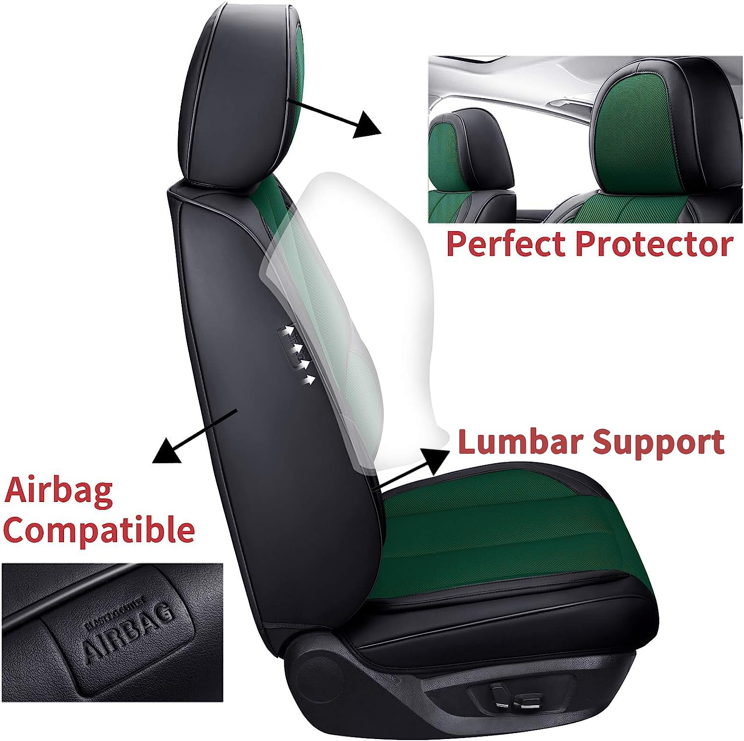 Coverado Seat Covers Full Set, Car Seat Covers Front Seat And Back Seat, Breathable Fabric&Leather Car Seat Protectors, Universa