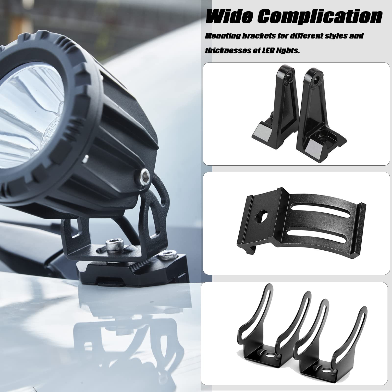 Universal Hood Light Mounting Bracket - Ditch Light Brackets 2PCS for Led Light Bar Work Light Pods Mounting Bracket Kit Aluminu