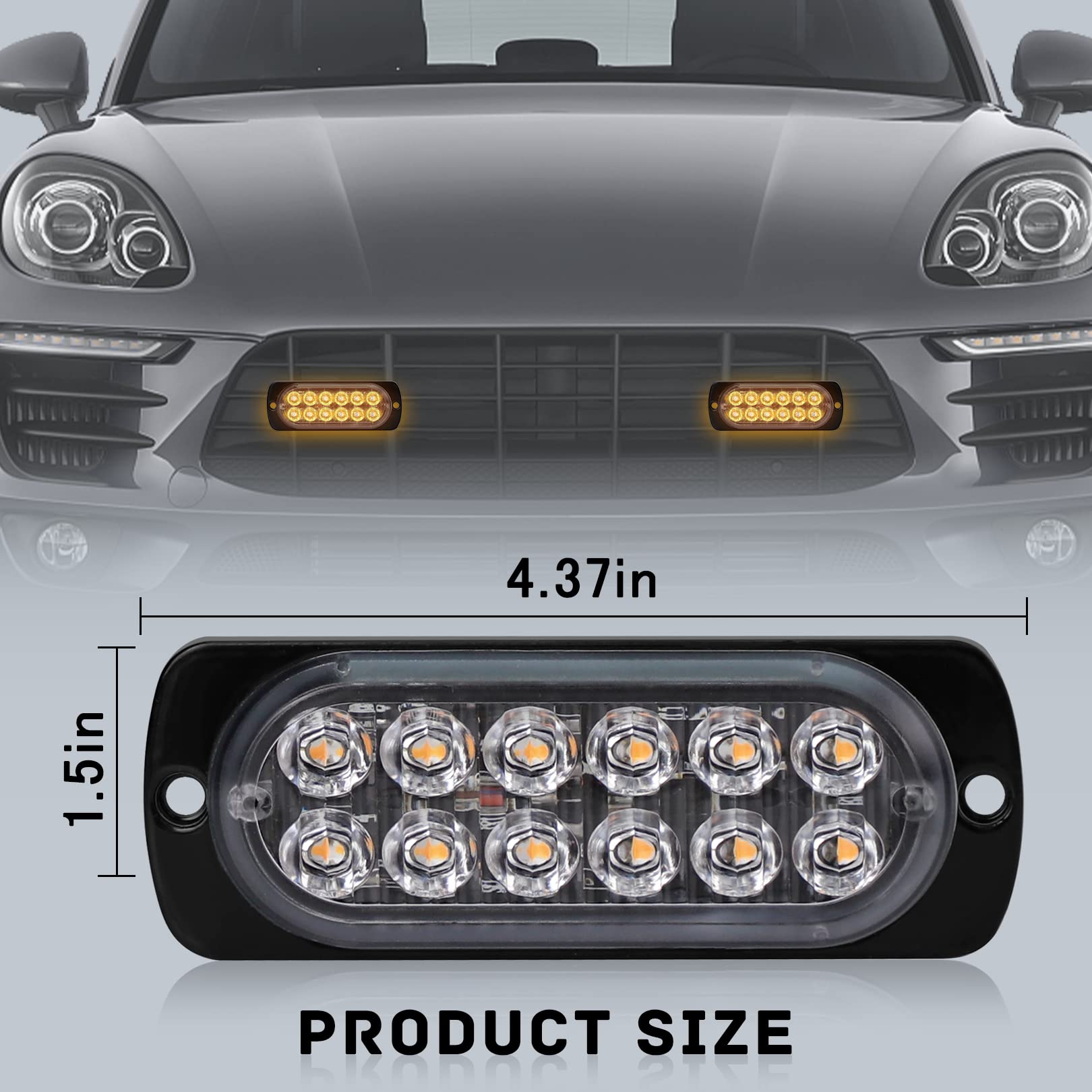 4-Pack 12 Led Amber Strobe Light Kit For Vehicles And Trucks - 12V-24V Emergency Warning Hazard Flash Bar Grill Surface Mount -