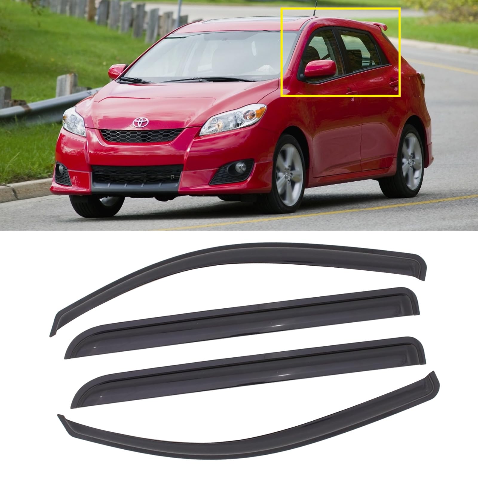 Window Visor for 2009-2013 Toyota Matrix & 2009-2010 Pontiac Vibe, Out-Channel Rain Guards Shields Vent Deflector Shade Wind Dar