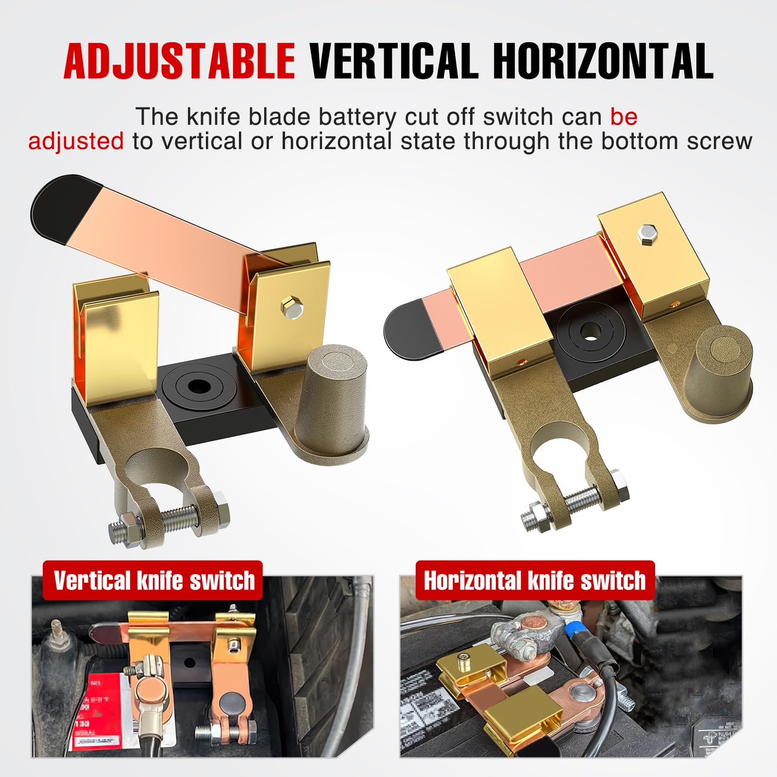 Nilight Top & Side Post Adjustable Knife Blade Master Kill Switch 12V 24V 250A Battery Negative Disconnect Shut Off Kill Power I