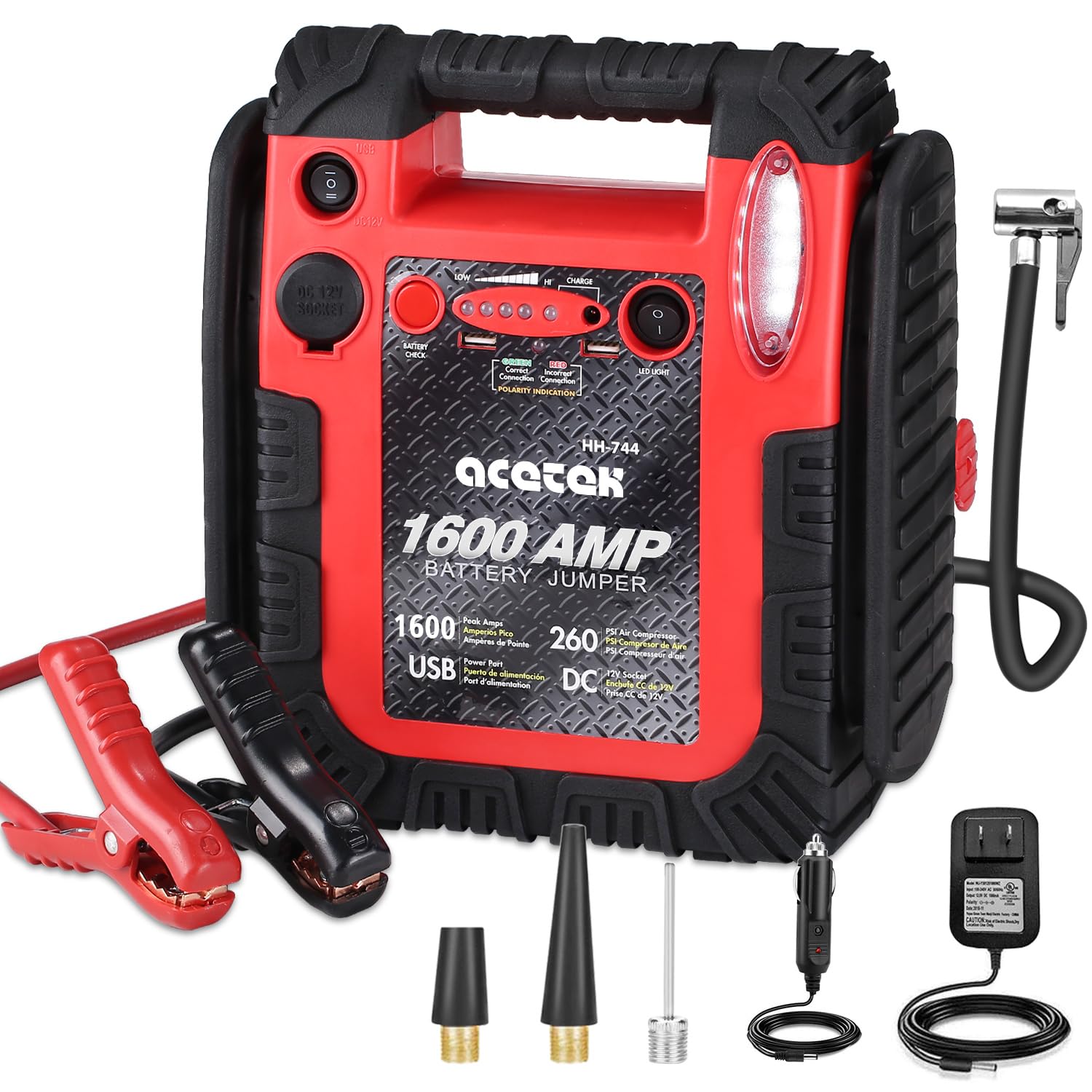 1800 Amp Jump Starter With Air Compressor, Acetek Car Battery Jump Starter 260 Psi Tire Inflator, 20000Mah 12V Auto Lead-Acid Battery Booster (Up To 6L Gas Or 6L Diesel Engine) With Led Light & Usb