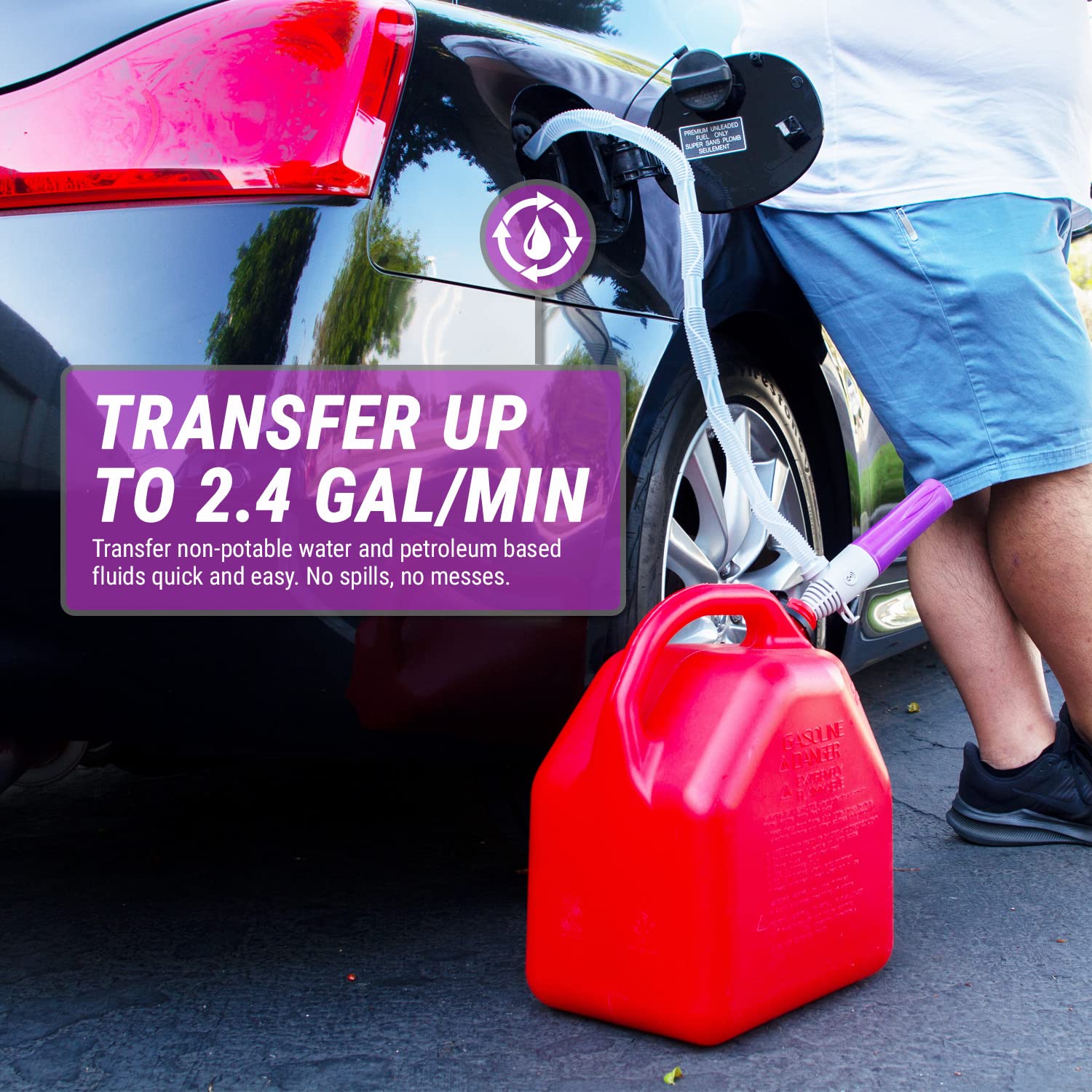 TERA PUMP Automatic Fuel Transfer Pump, 3X More Powerful Battery Operated, Auto-Stop Sensor, No Spills, 2ft Hose, Portable & Pow