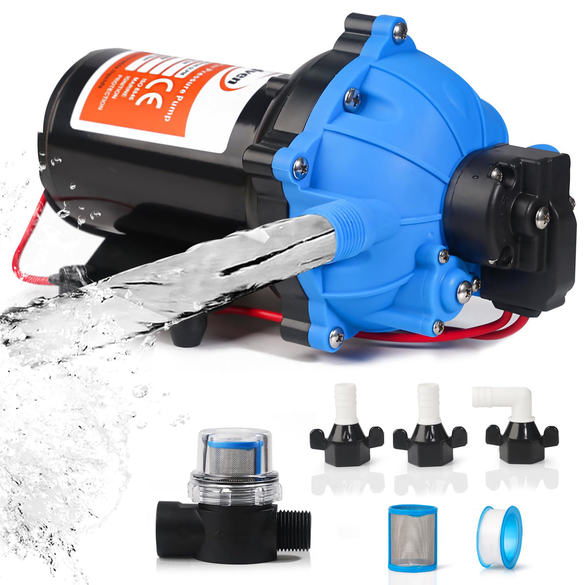 [Upgraded Version] 12V DC RV Fresh Water Pump, 7GPM 70PSI, Five Chamber Self-Priming Diaphragm Pump with Heavy Duty Pressure Swi