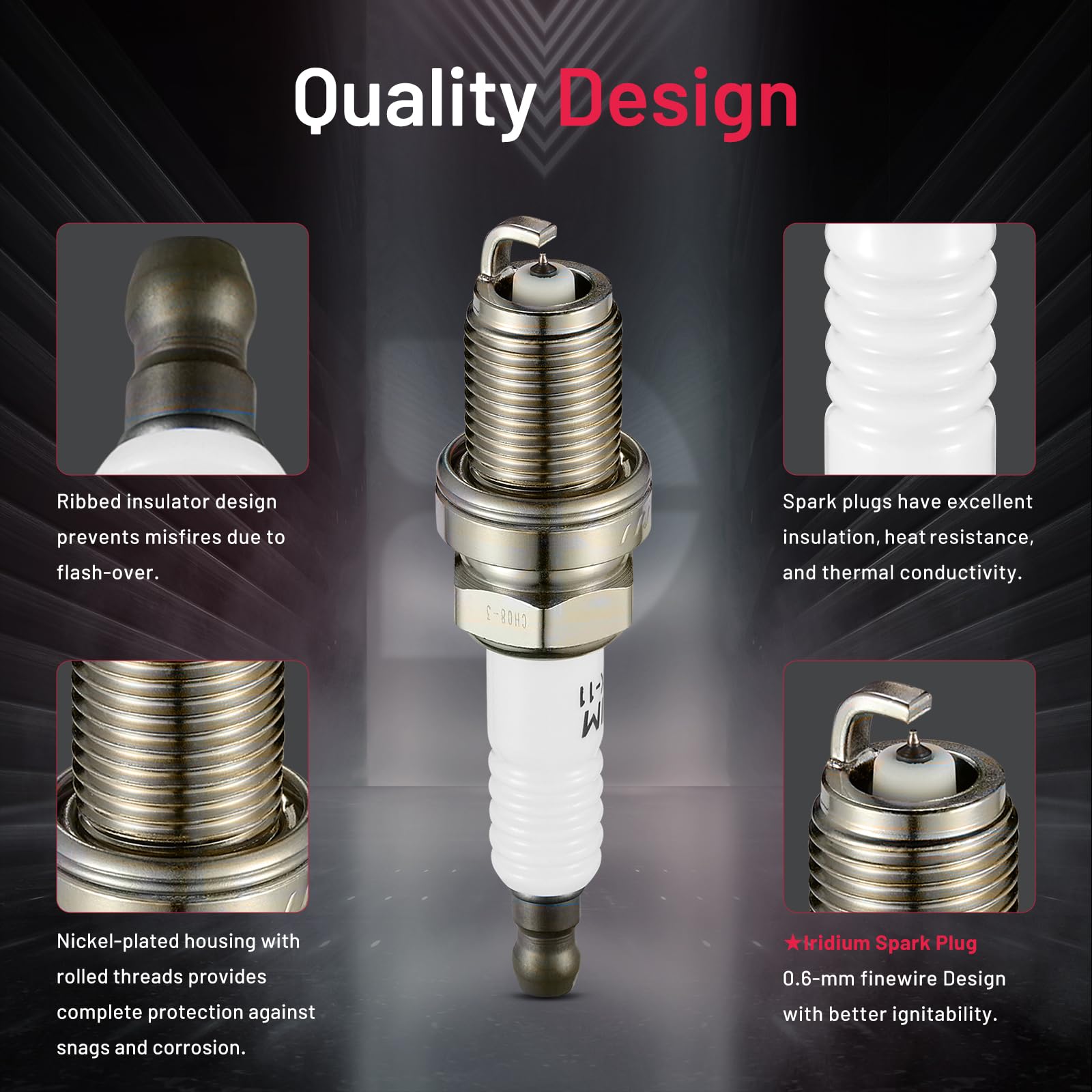 BDFHYK Set of 6 Iridium Spark Plug Compatible with Nissan Acura Honda Toyota Kia INFINITI,1.5L 1.6L 2.0L 2.2L 3.0L 3.5L 4.5L L4