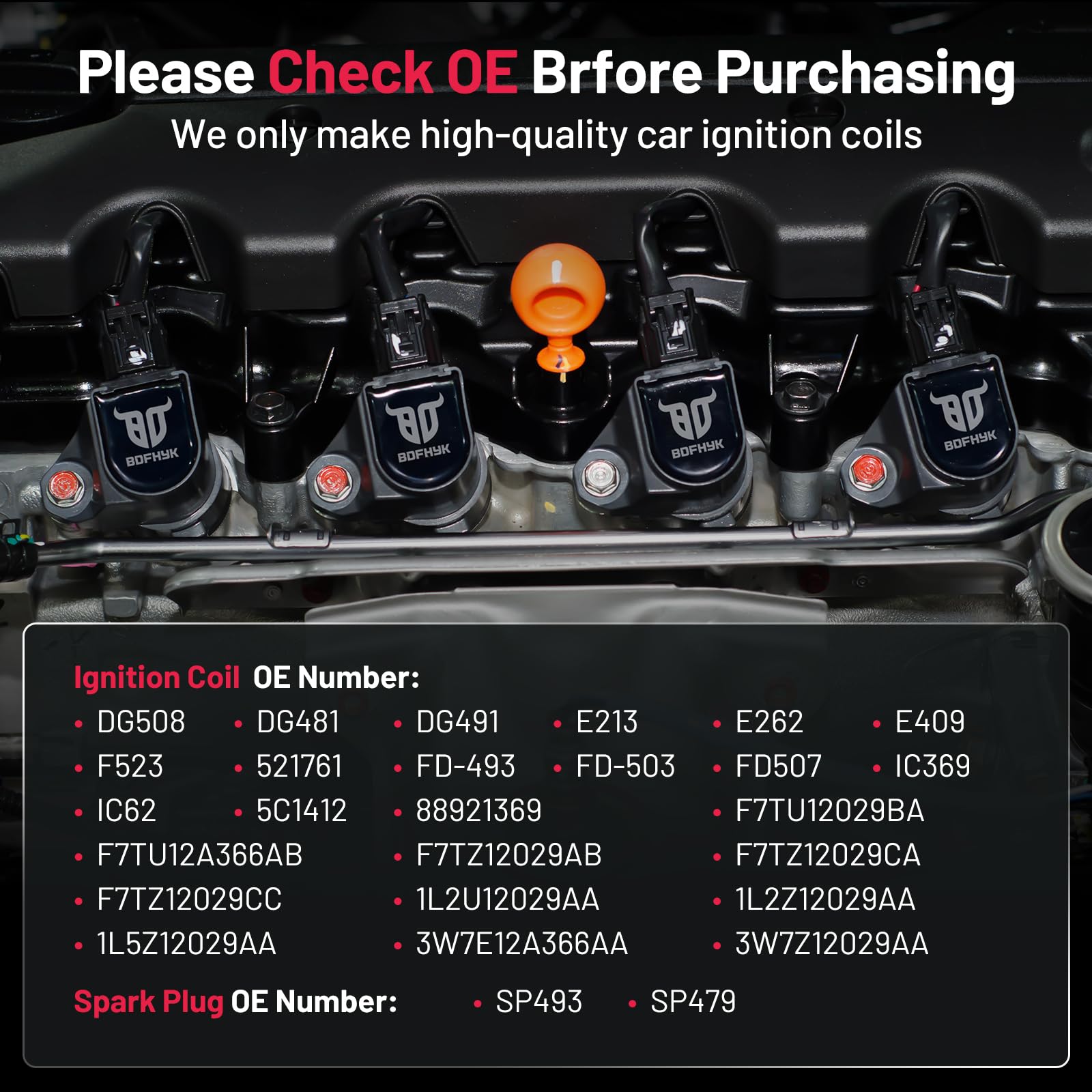 Bdfhyk Ignition Coil Dg508 & Spark Plug Sp493 Sp479 Compatible With Lincoln Navigator F-150 F-250 F350 E150 E250 E350 E450 5.4L