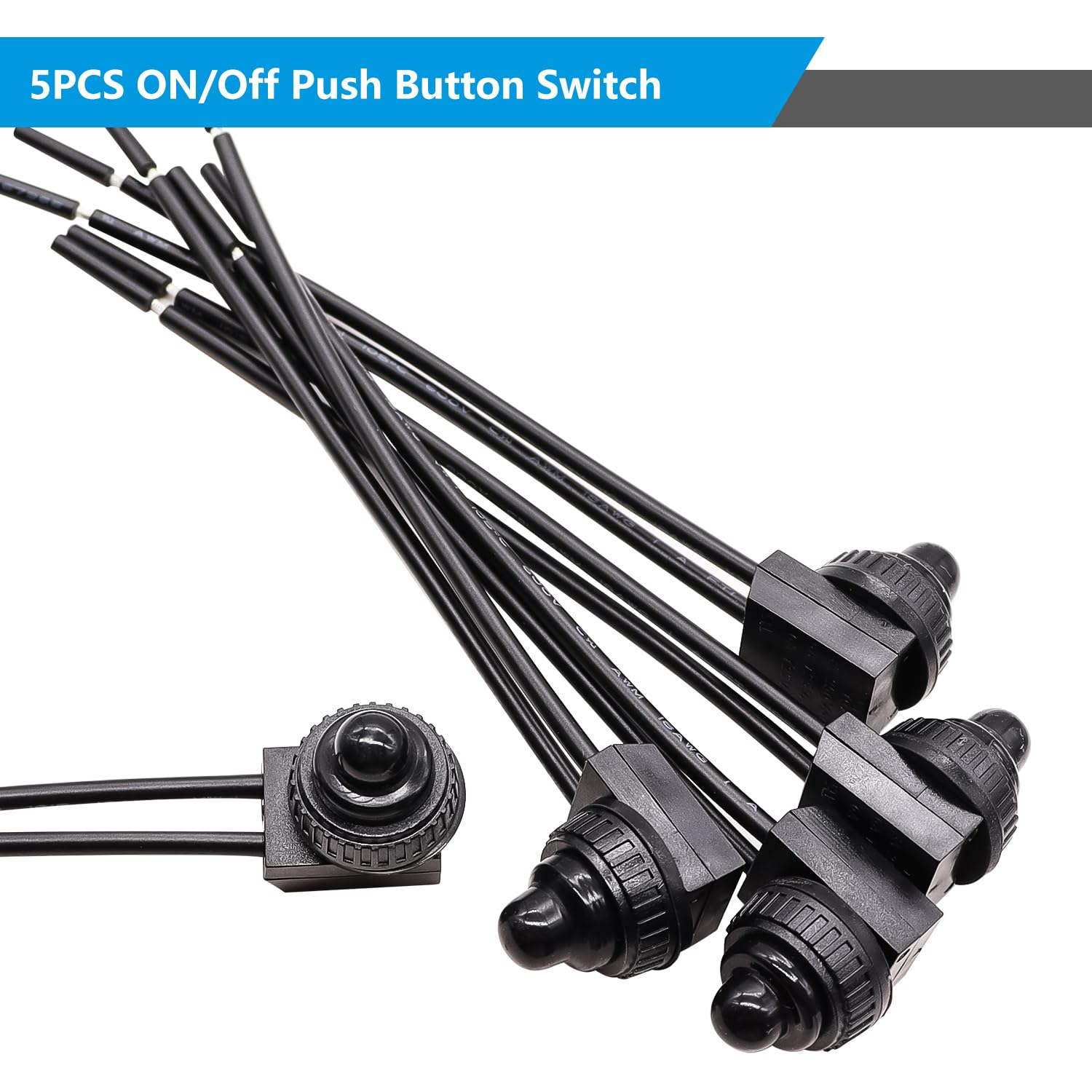 Mxuteuk 5Pcs 12V Rv Waterproof Push Button Switch Black On/Off Spst Switch With 4.52Inch Lines For Rv/Motorcycle/Car Mxu-Kp-107
