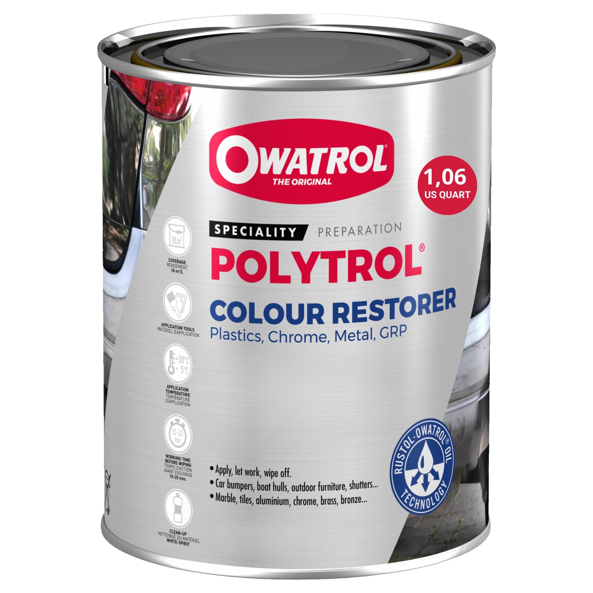 Owatrol Color Restorer, Car Bumpers, Chrome, Plastic Restorer For Cars Penetrating Oil For Multipurpose, Metals To Restore Faded Plastic And Surfaces Polytrol (1,6 Us Quart)