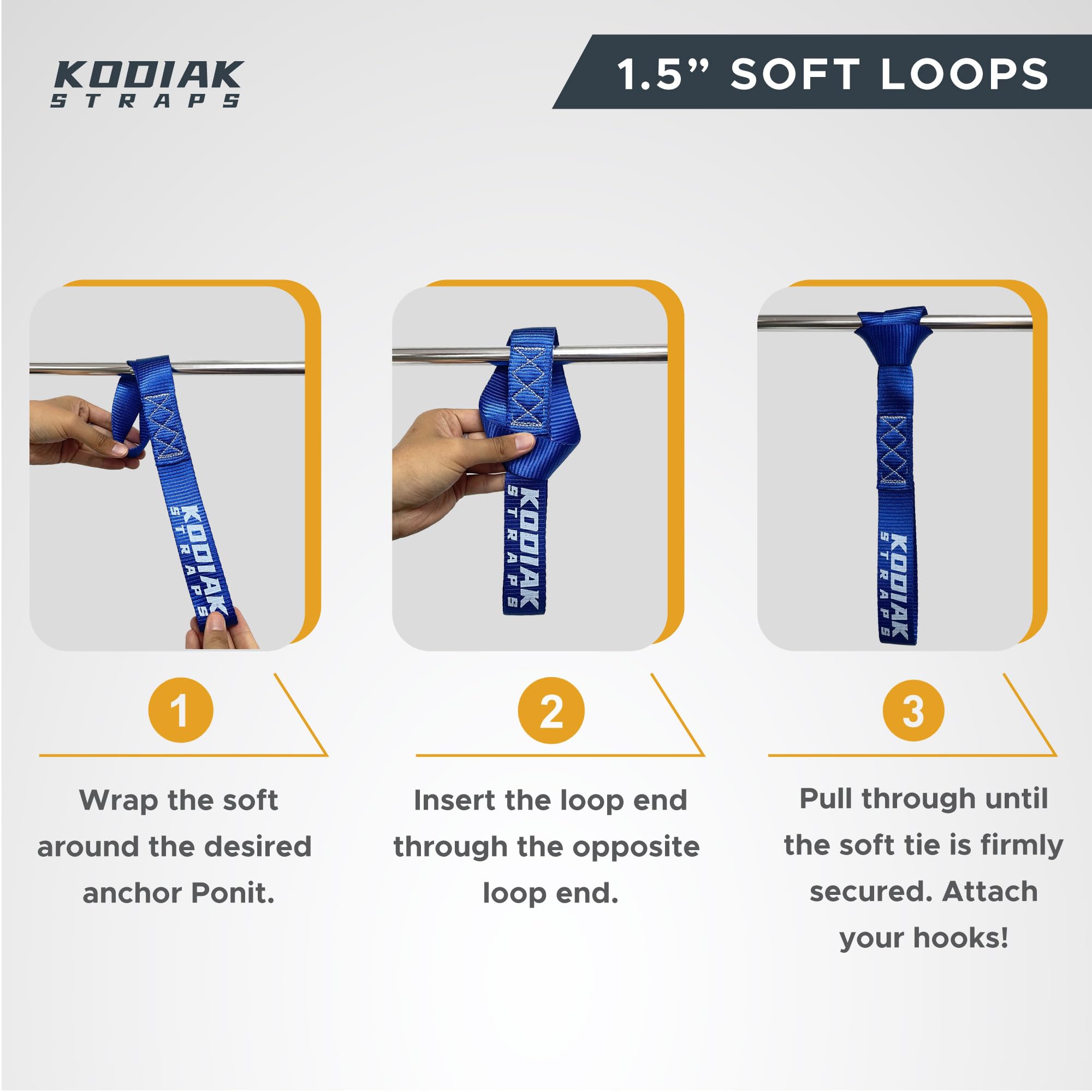 Soft Loop Tie Down Straps - 1.5 X 18 Inches- 10,000 Lb Load Capacity - Blue 6 Pack - Loops For Securing Atv, Utv, Motorcycles, S