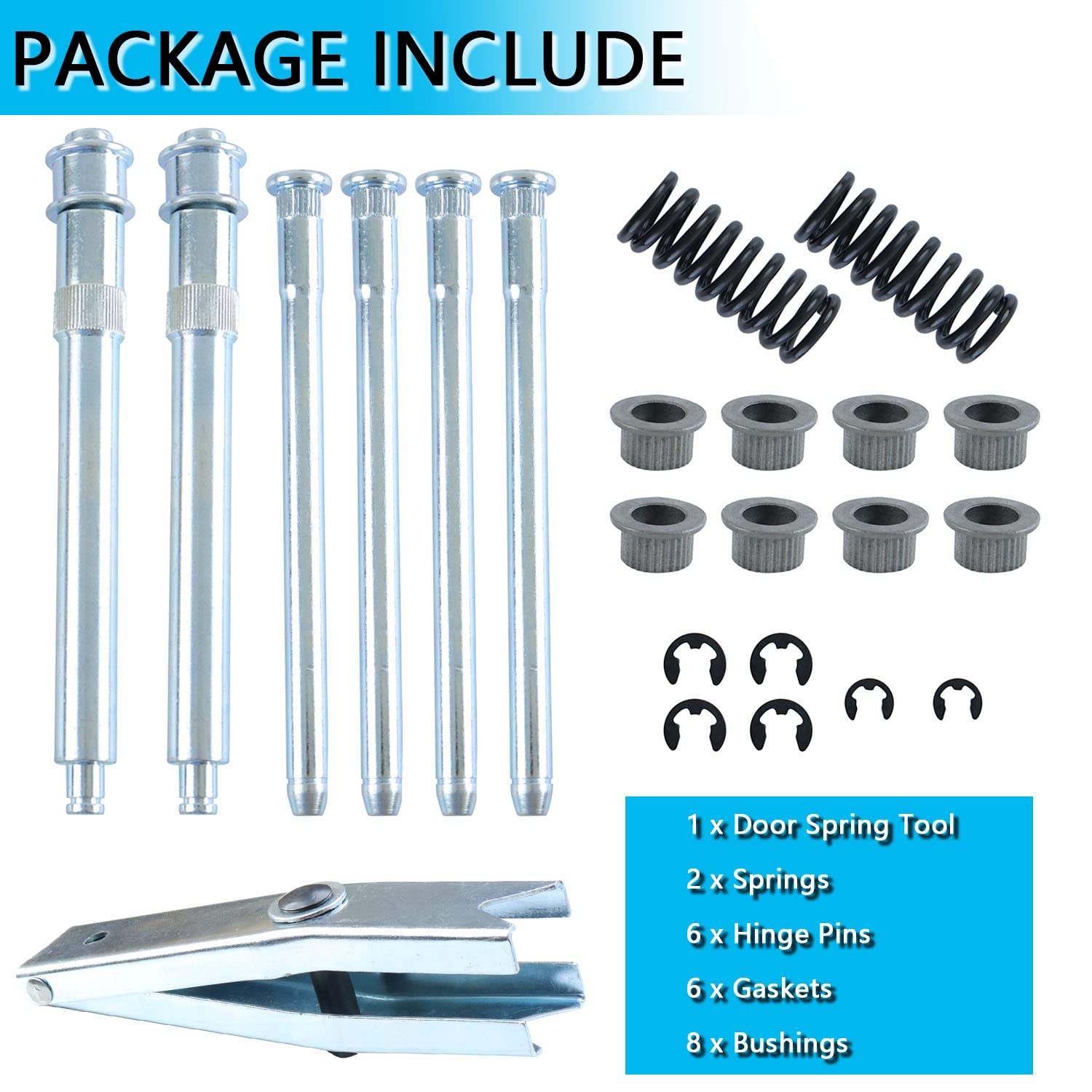 Door Hinge Pin Bushing Repair Kit With Spring + Door Spring Tool Compatible With Chevrolet C1500 C2500 C3500 K1500 K2500 K3500 Gmc Suburban Tahoe Car Front Door Hinge Kit