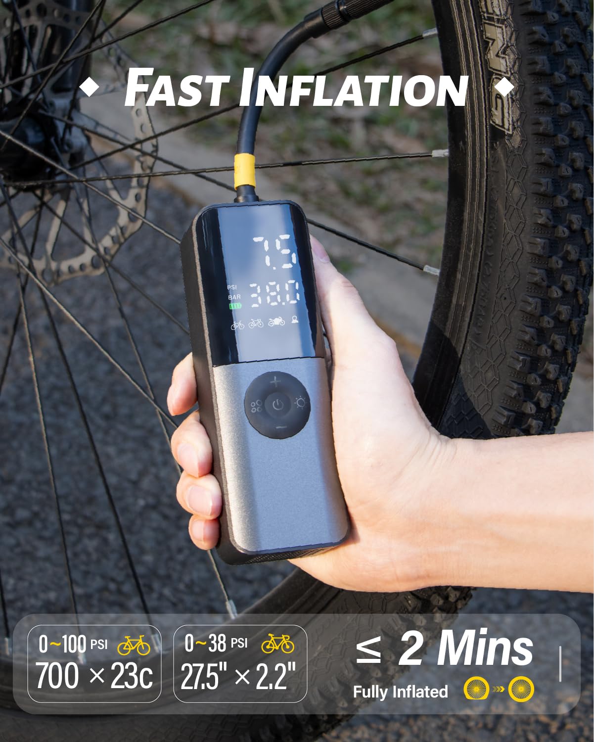 Gputek Mini Bike Electric Air Pump: 150Psi Portable Bicycle Tire Pump With Digital Pressure Gauge For Road, Mountain, E-Bike, Mo